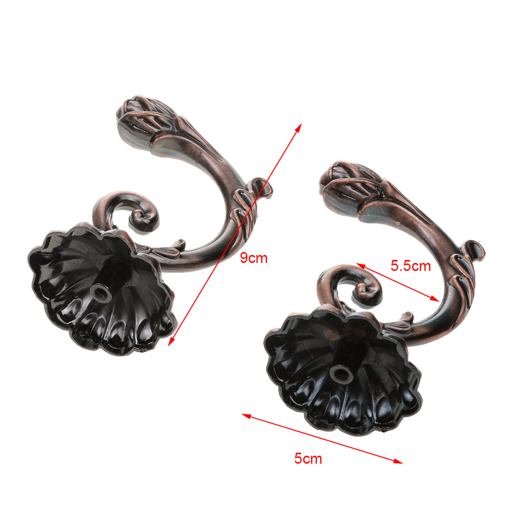 2Pcs Vintage Flower Wall Clothes Holder Tieback Hooks Curtain Hanger Copper