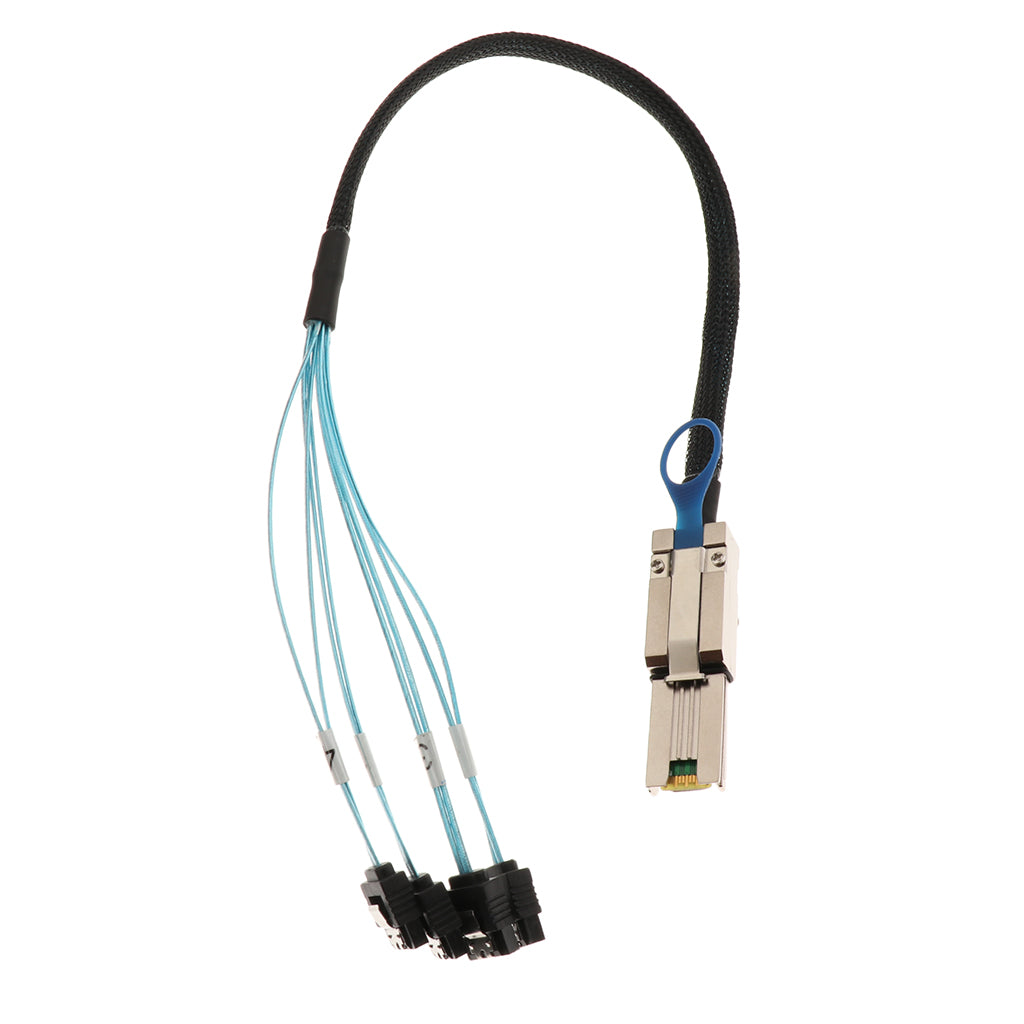 Mini-SAS 26P SFF-8088 TO 4x SATA 7Pin 6Gb/s Adapter Cable 30AGW & Latch 0.5M