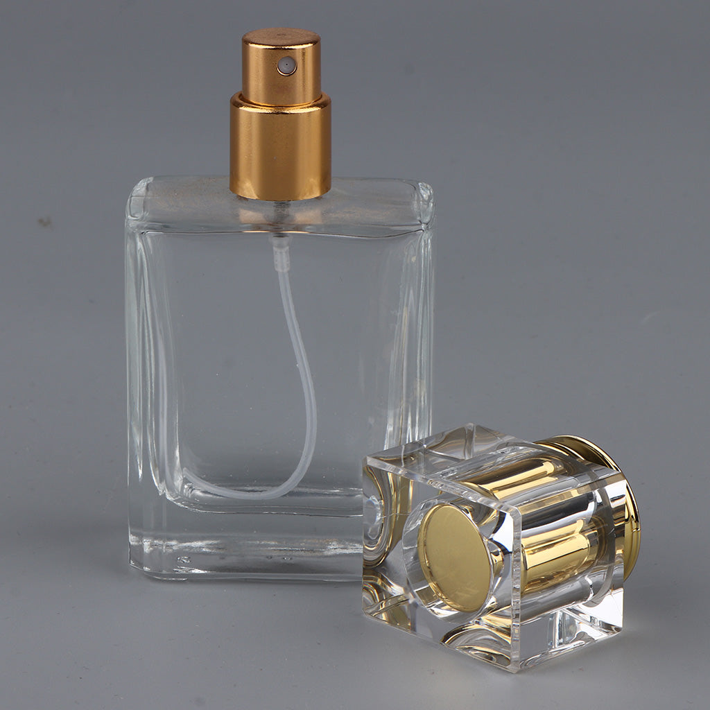 Empty Glass Perfume Fragrance Bottle Aftershave Spray Containers 50ml Golden Cap