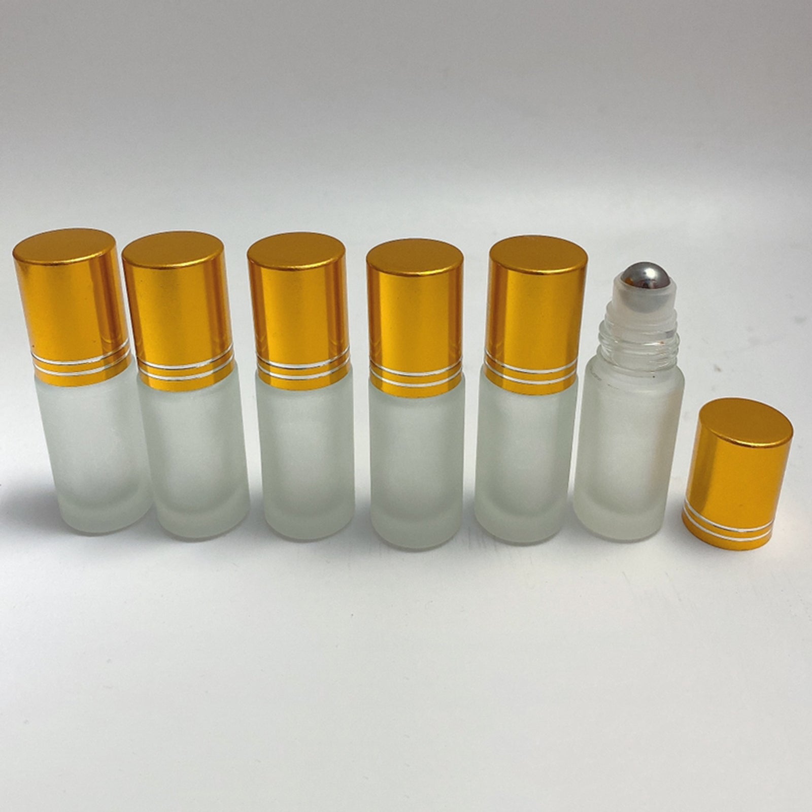 6Pcs Empty Perfume Essential Oil Roll on Bottles 5ml Mat Glass Roller Bottle Gold