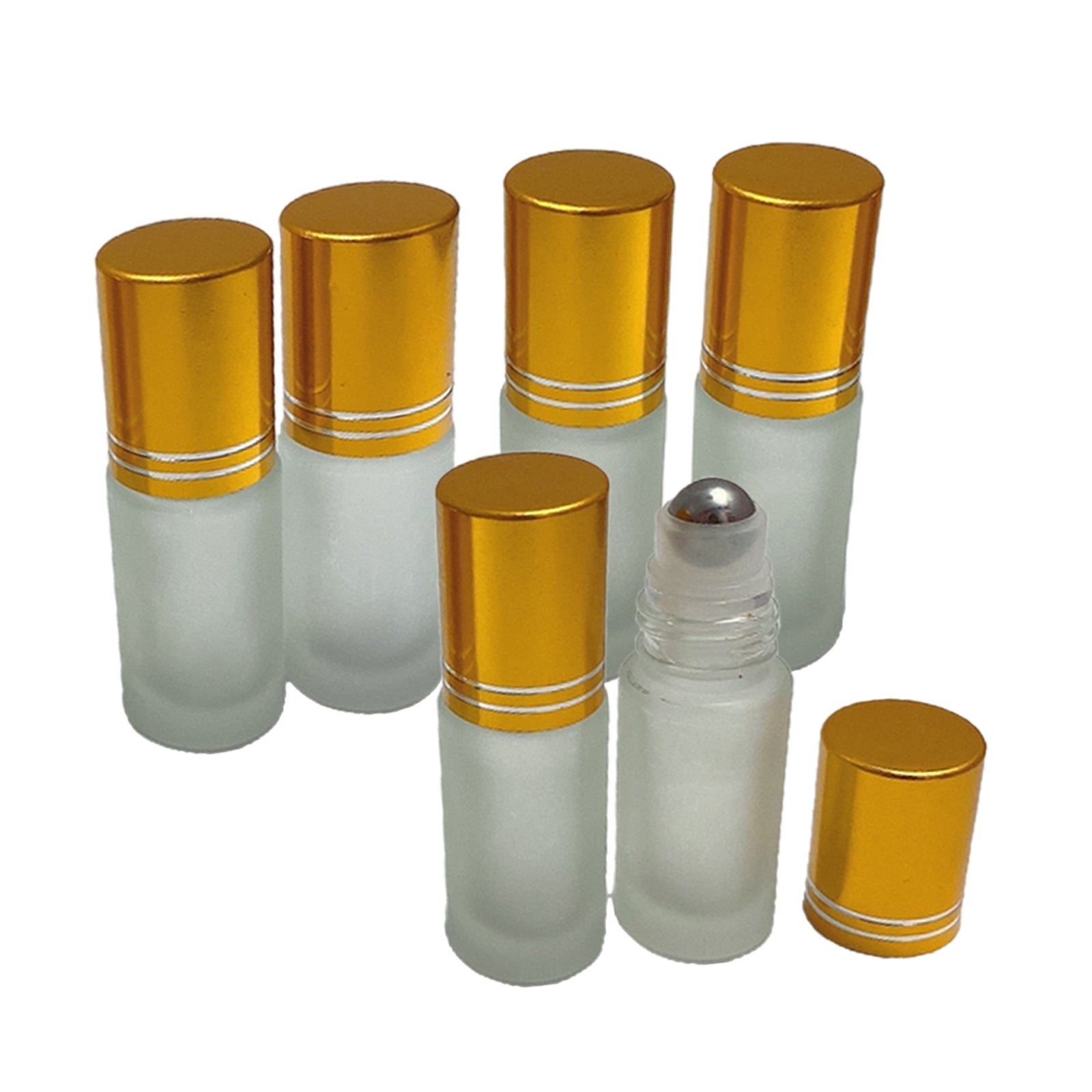 6Pcs Empty Perfume Essential Oil Roll on Bottles 5ml Mat Glass Roller Bottle Gold