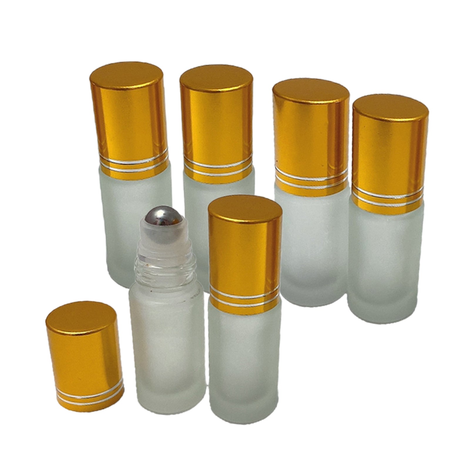 6Pcs Empty Perfume Essential Oil Roll on Bottles 5ml Mat Glass Roller Bottle Gold