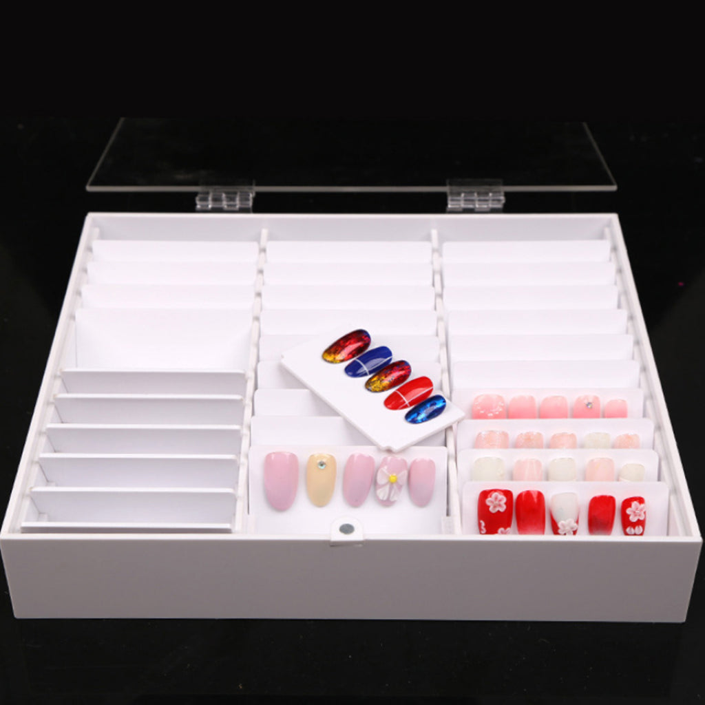 30Grids Acrylic Nail Tips Display Removable False Nail Art Storage Box White