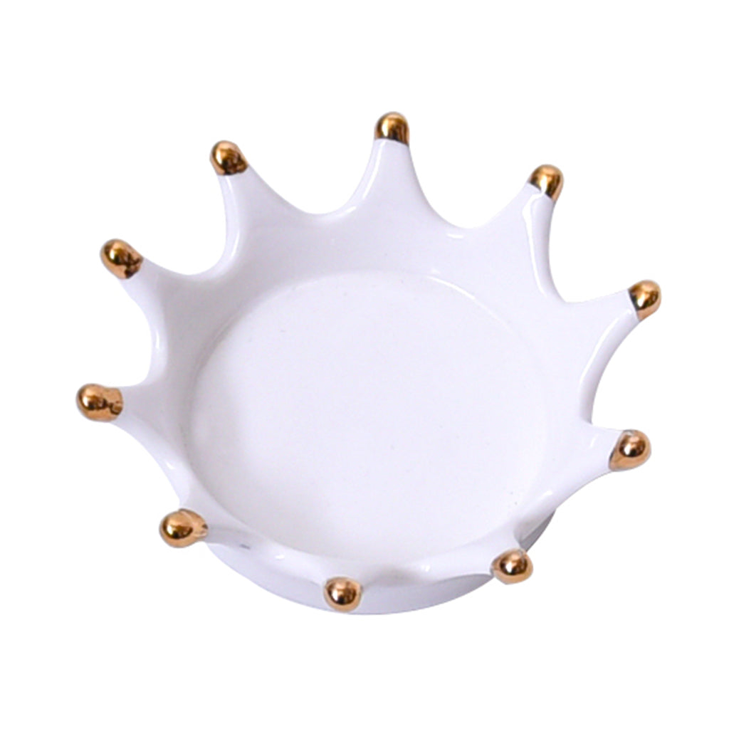 Royal White Ceramic Crown Tray Jewelry Trinkets Holder Room Decorations