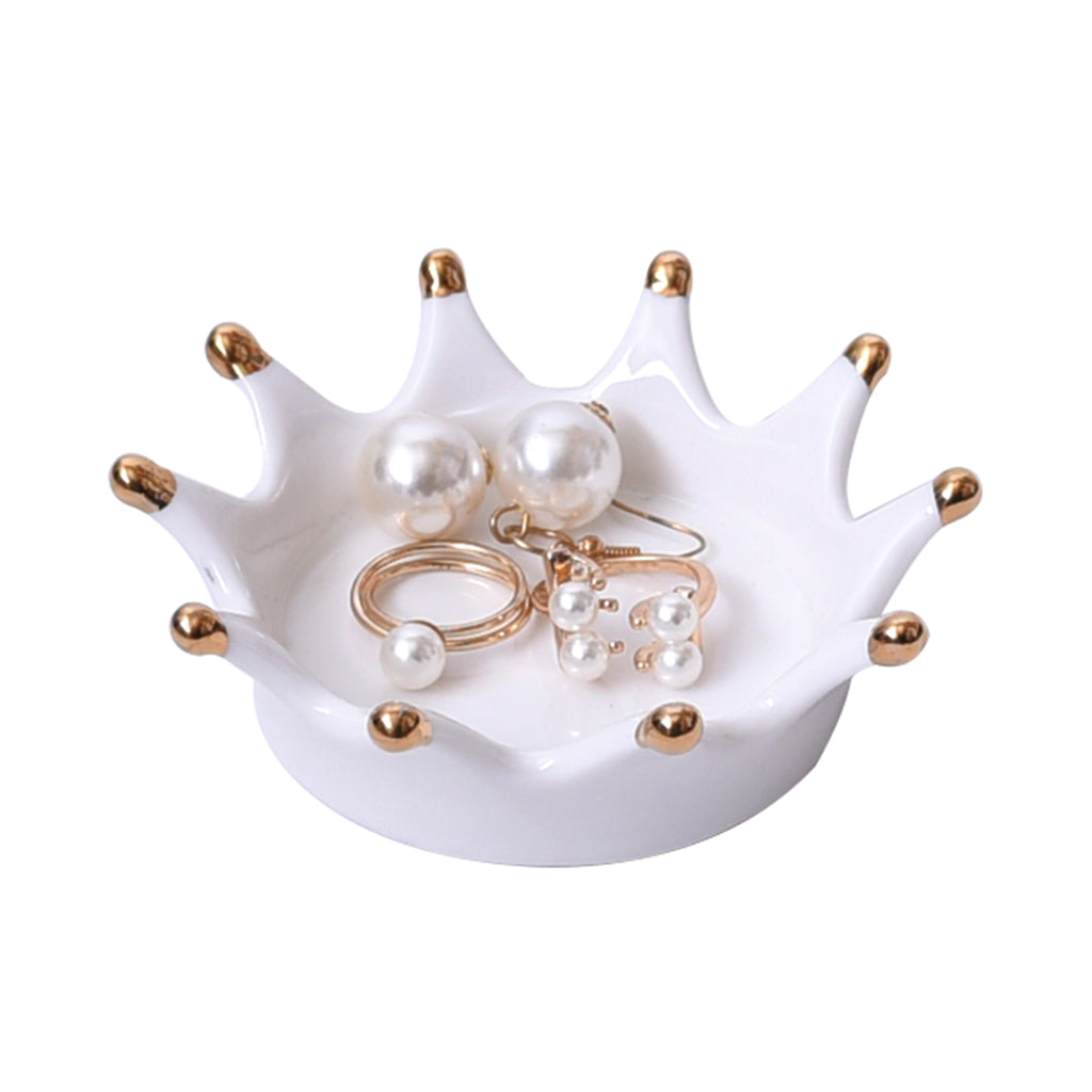 Royal White Ceramic Crown Tray Jewelry Trinkets Holder Room Decorations