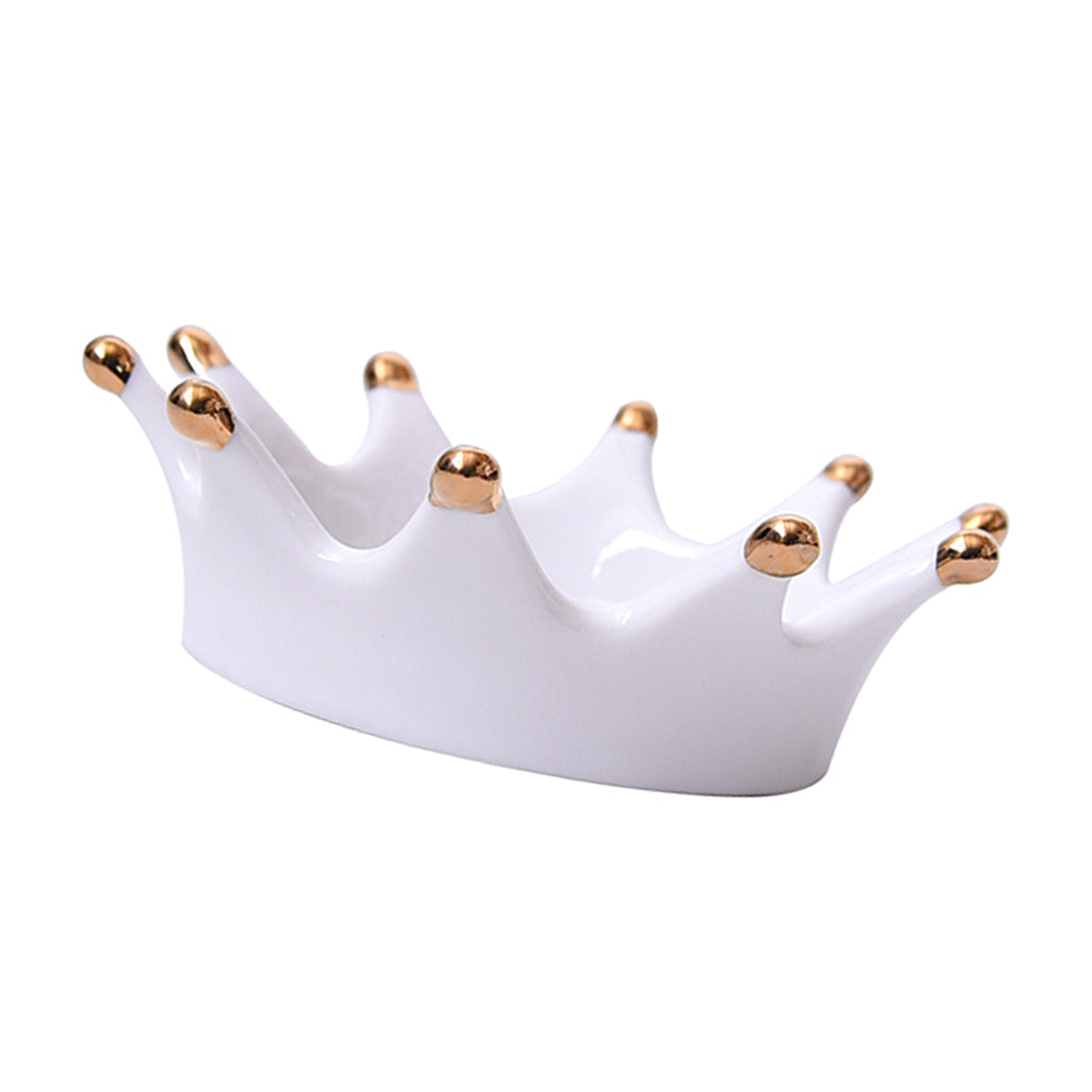 Royal White Ceramic Crown Tray Jewelry Trinkets Holder Room Decorations