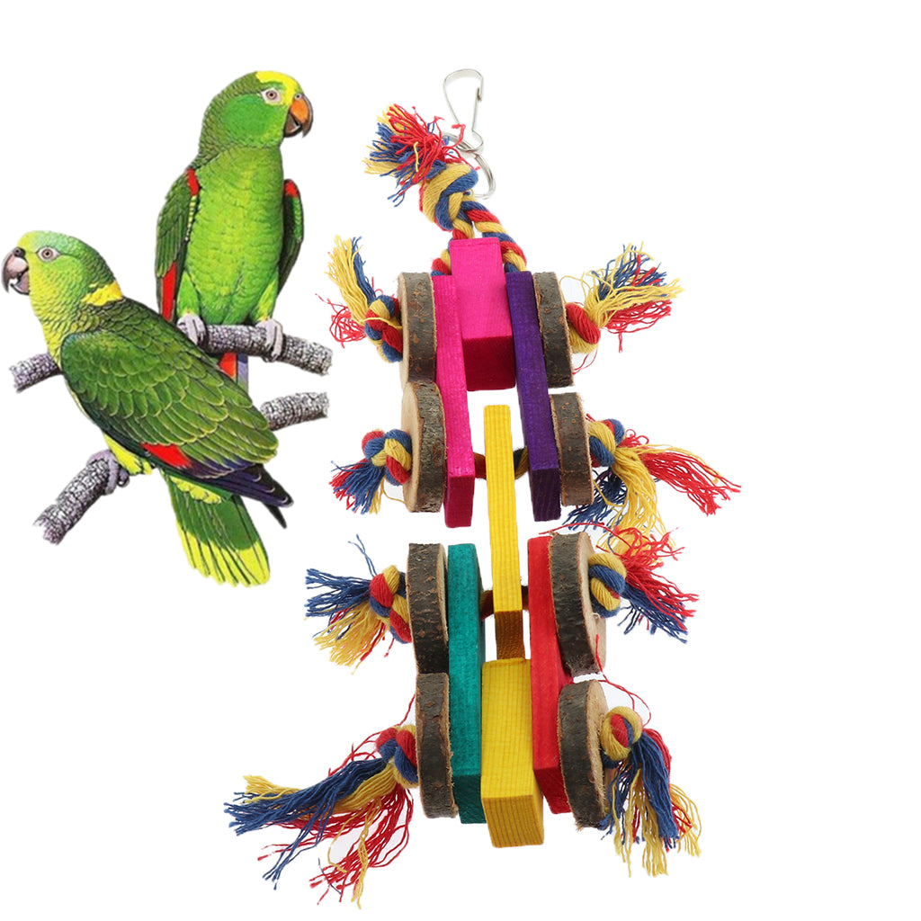 Pet Bird Cage Hanging Decor Toy Wood Blocks Chewing Toy for Macaw Cockatoo etc