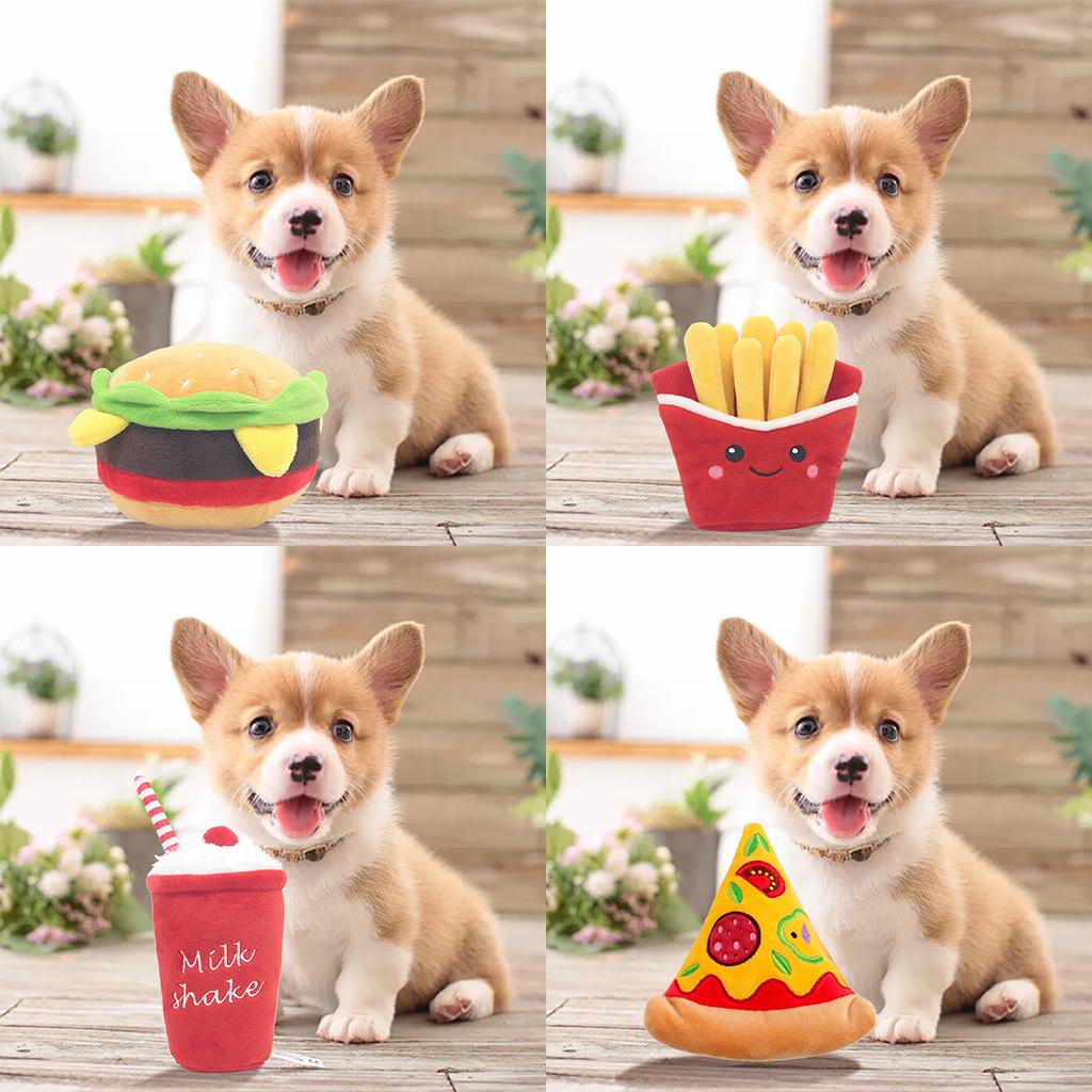 Dog Squeaky Toy Durable Funny Reducing Boredom Fast Food Shape Hamburger