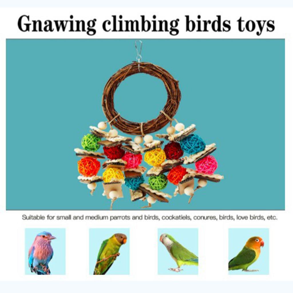 Rattan Parrot Swing Toys W/ Hanging Hook for Cockatiel Love Bird Tabletop