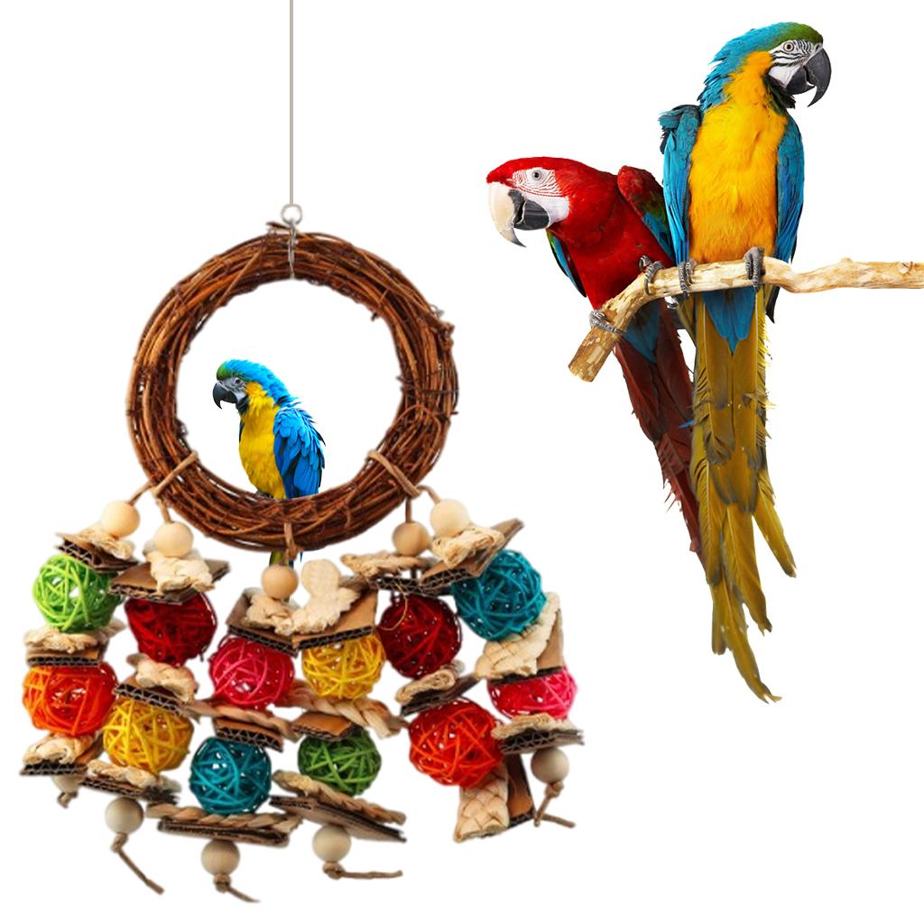 Rattan Parrot Swing Toys W/ Hanging Hook for Cockatiel Love Bird Tabletop