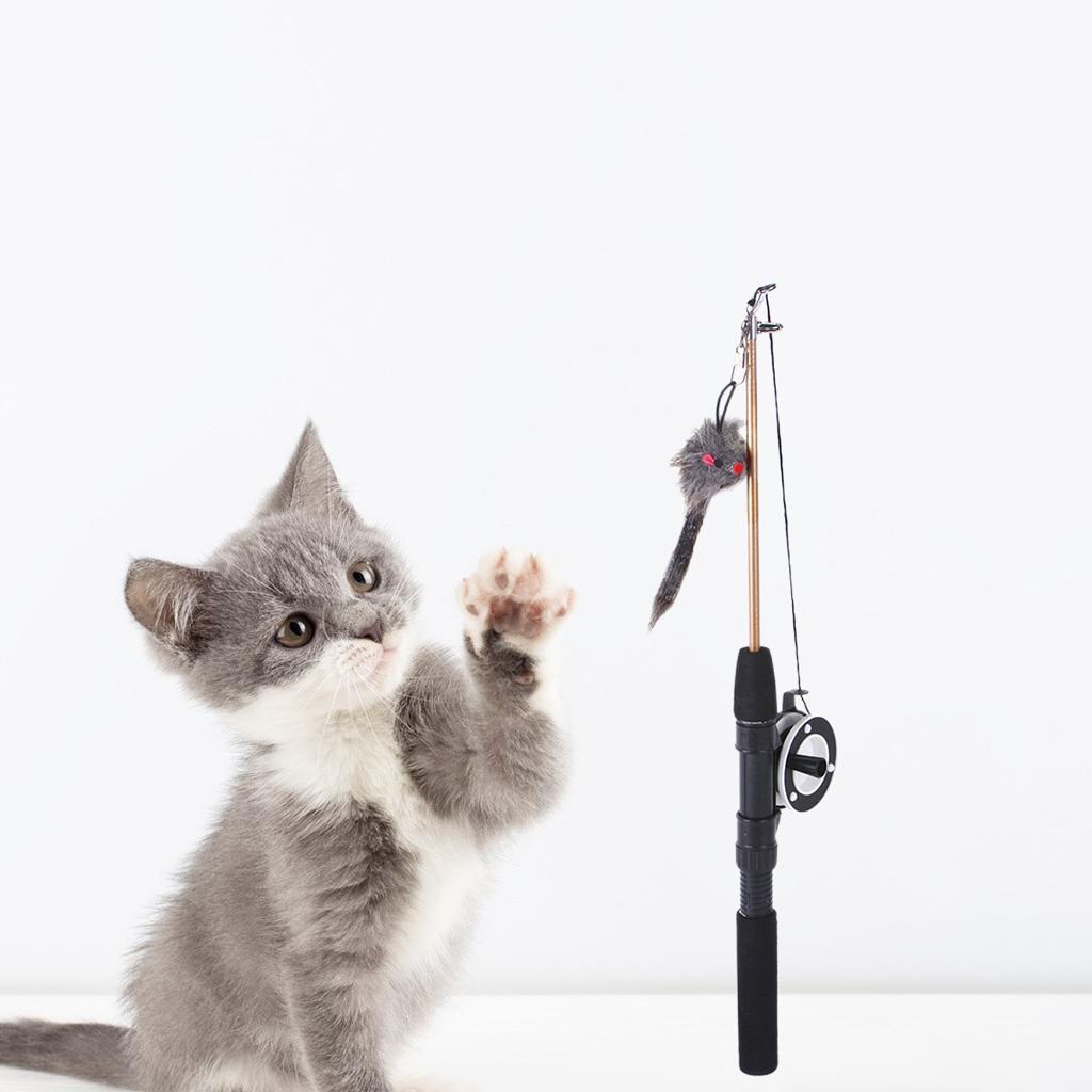 Colorful Funny Cat Stick Training Teething Rod Pet Wand Toys Gray mouse