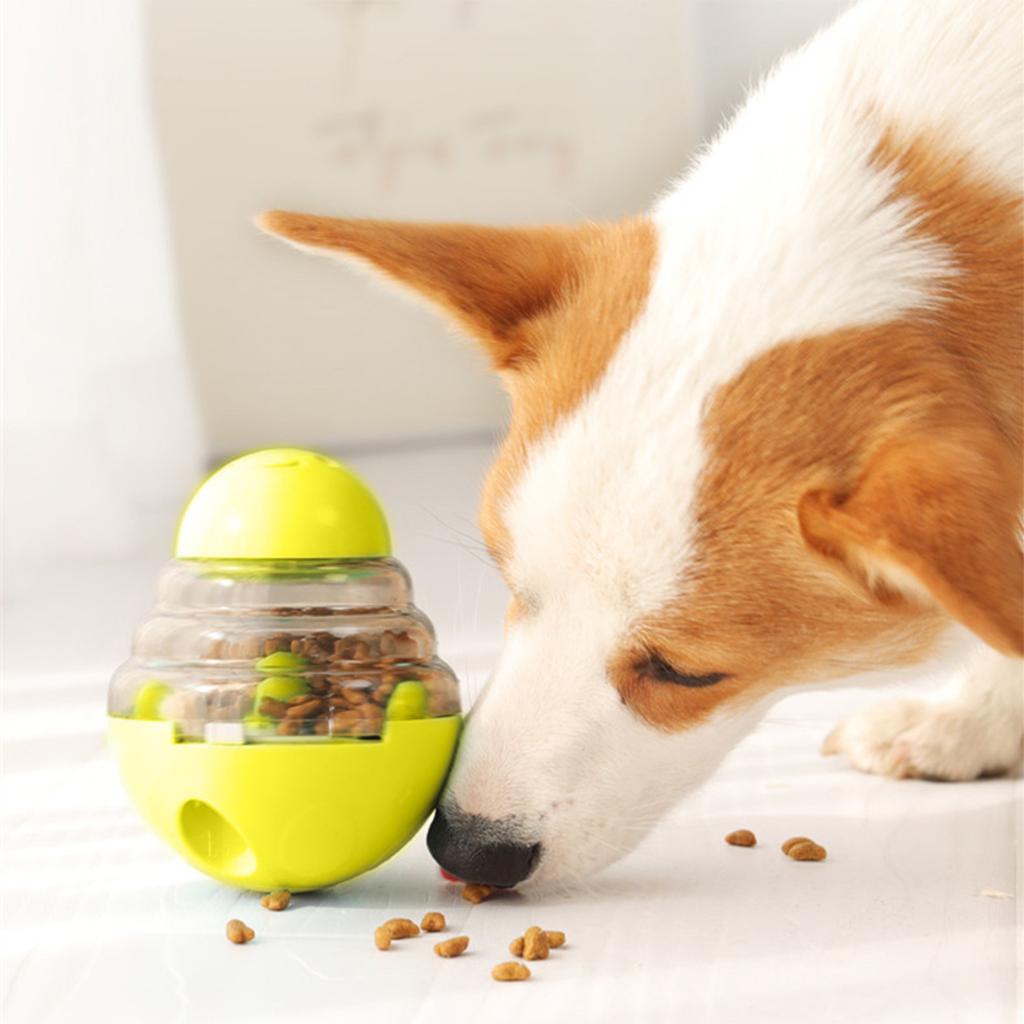 Pet Food Leakage Treat Dispenser Dog Interactive Tumbler Puppy Toy Yellow