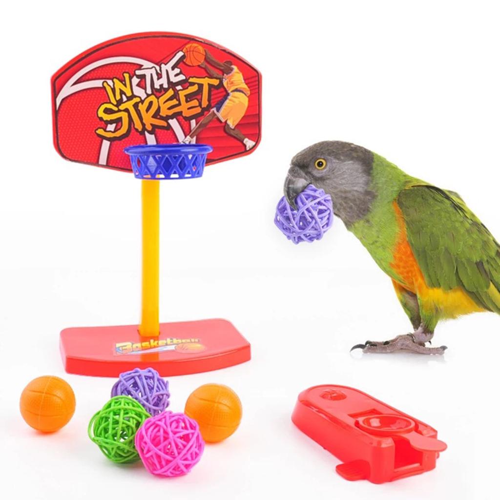 4Pcs/Set Parrot Toys Set Shopping Cart Basketball for Conure Tabletop Cage