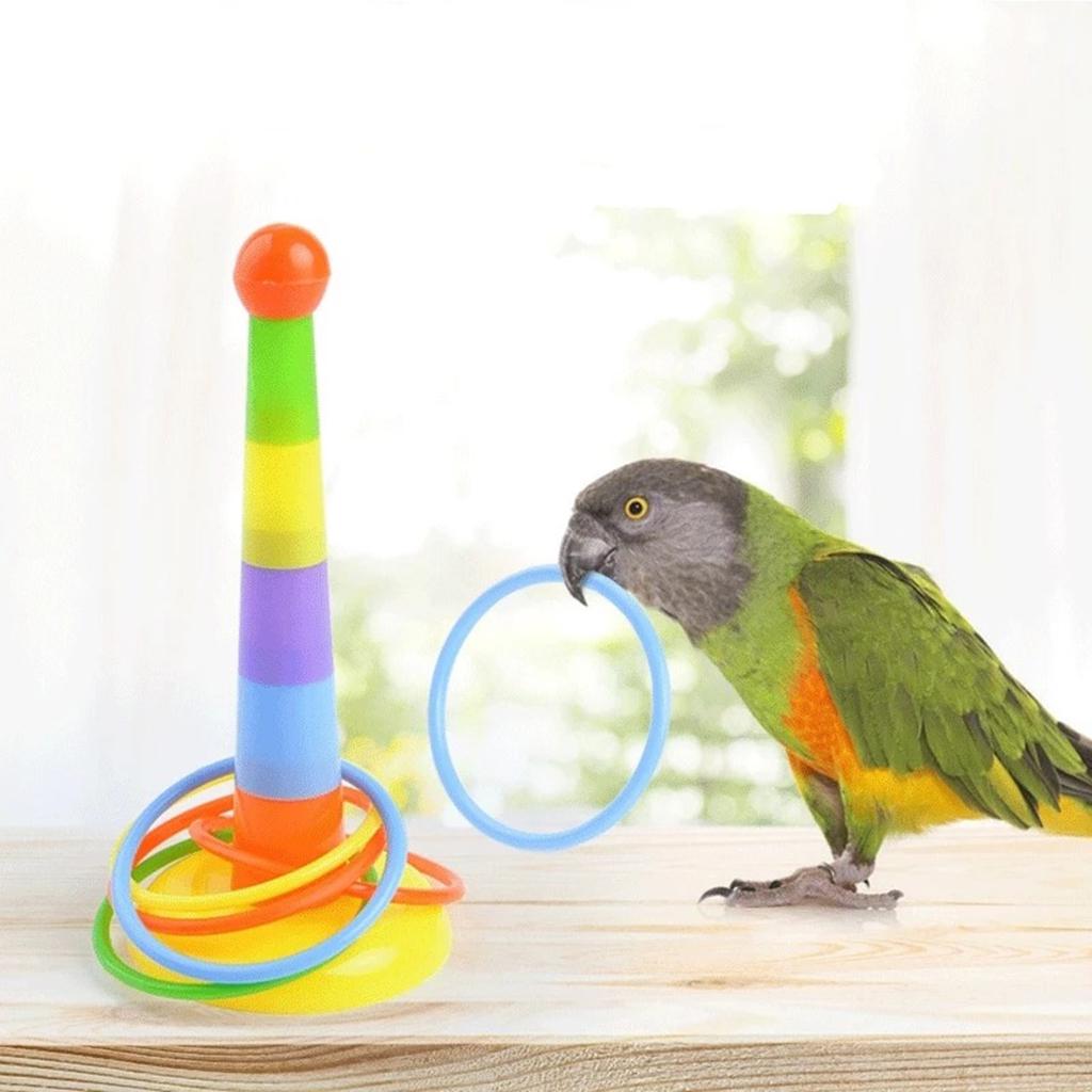 4Pcs/Set Parrot Toys Set Shopping Cart Basketball for Conure Tabletop Cage