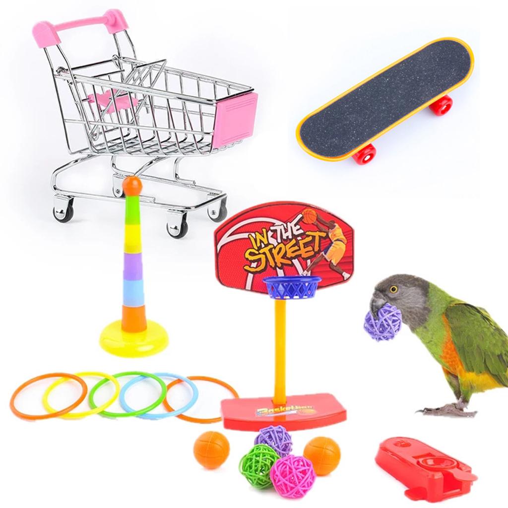 4Pcs/Set Parrot Toys Set Shopping Cart Basketball for Conure Tabletop Cage