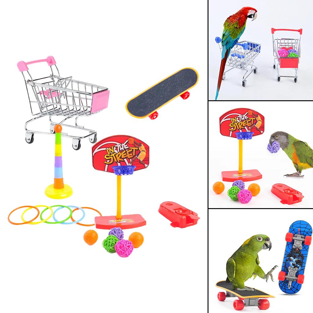 4Pcs/Set Parrot Toys Set Shopping Cart Basketball for Conure Tabletop Cage