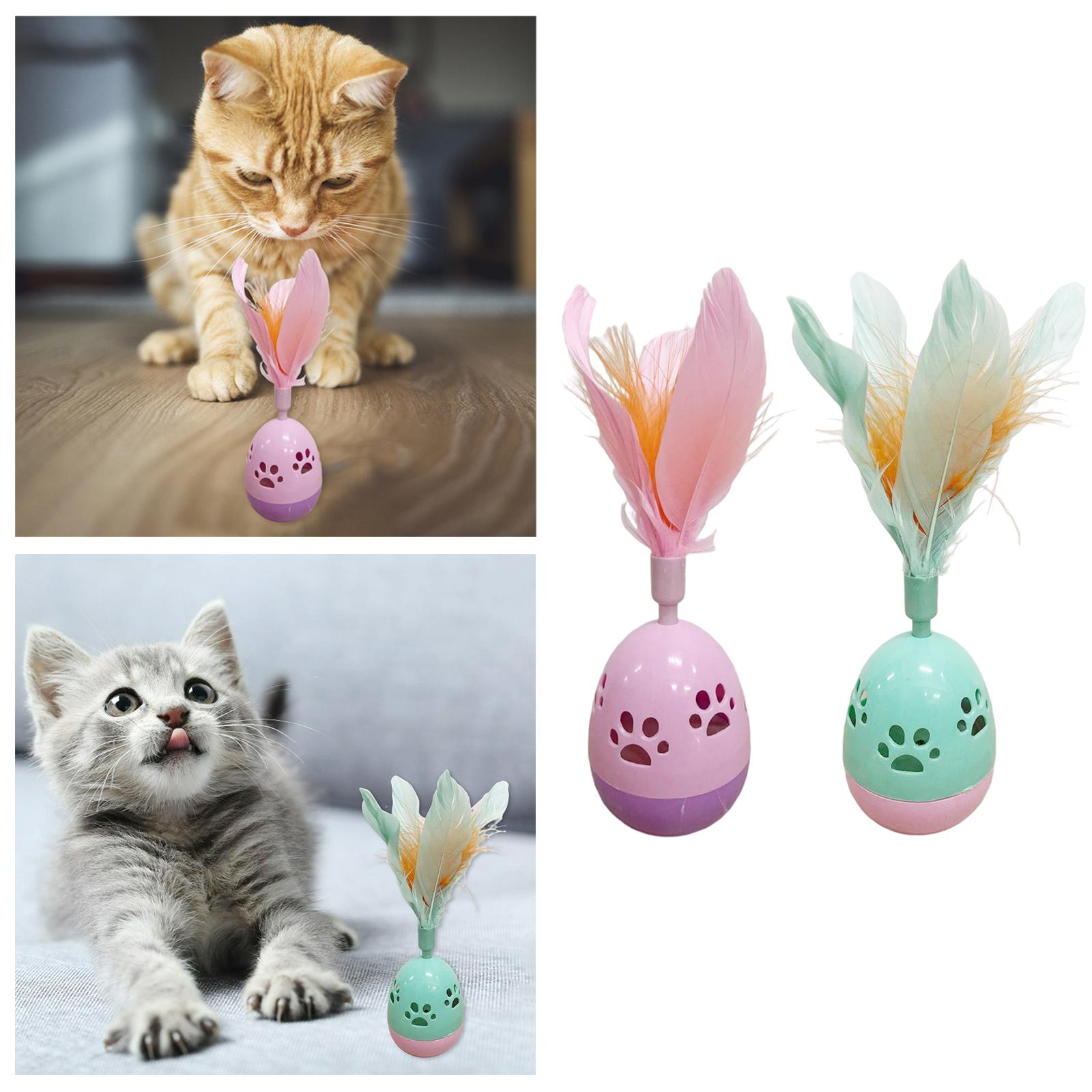 Cat Feather Toy Rolling Ball Tumbler Playing Teaser Toys with Bell Pink