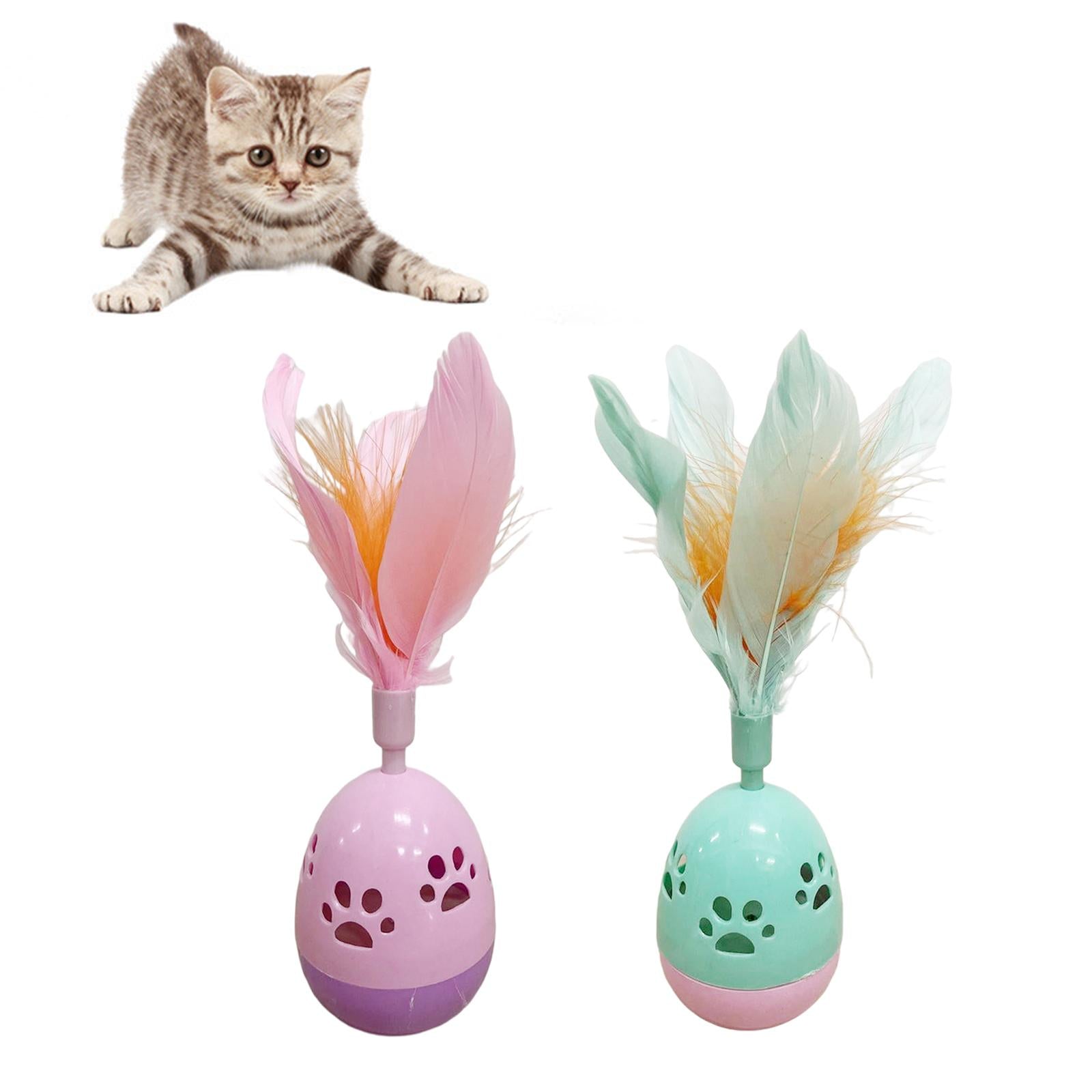 Cat Feather Toy Rolling Ball Tumbler Playing Teaser Toys with Bell Pink