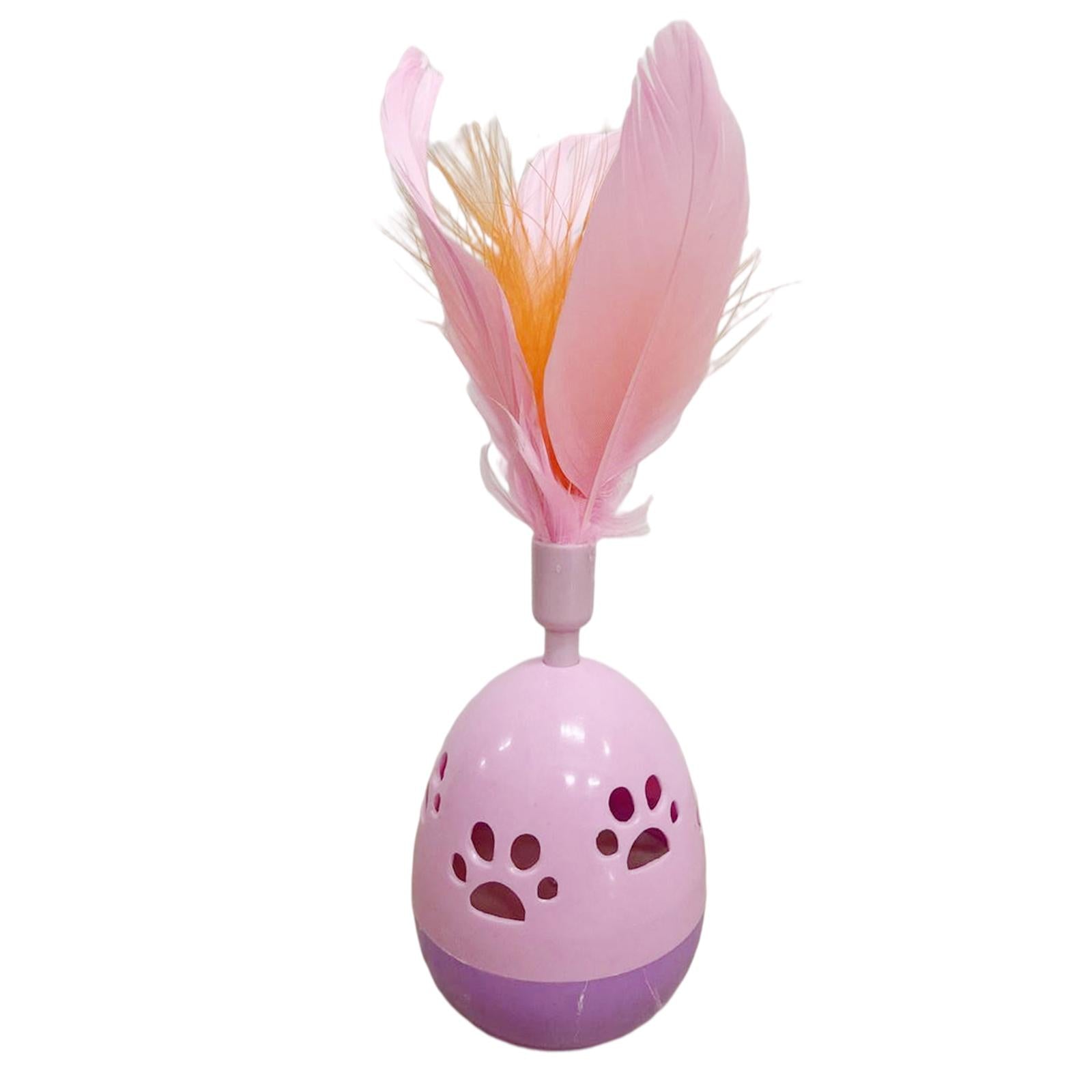 Cat Feather Toy Rolling Ball Tumbler Playing Teaser Toys with Bell Pink