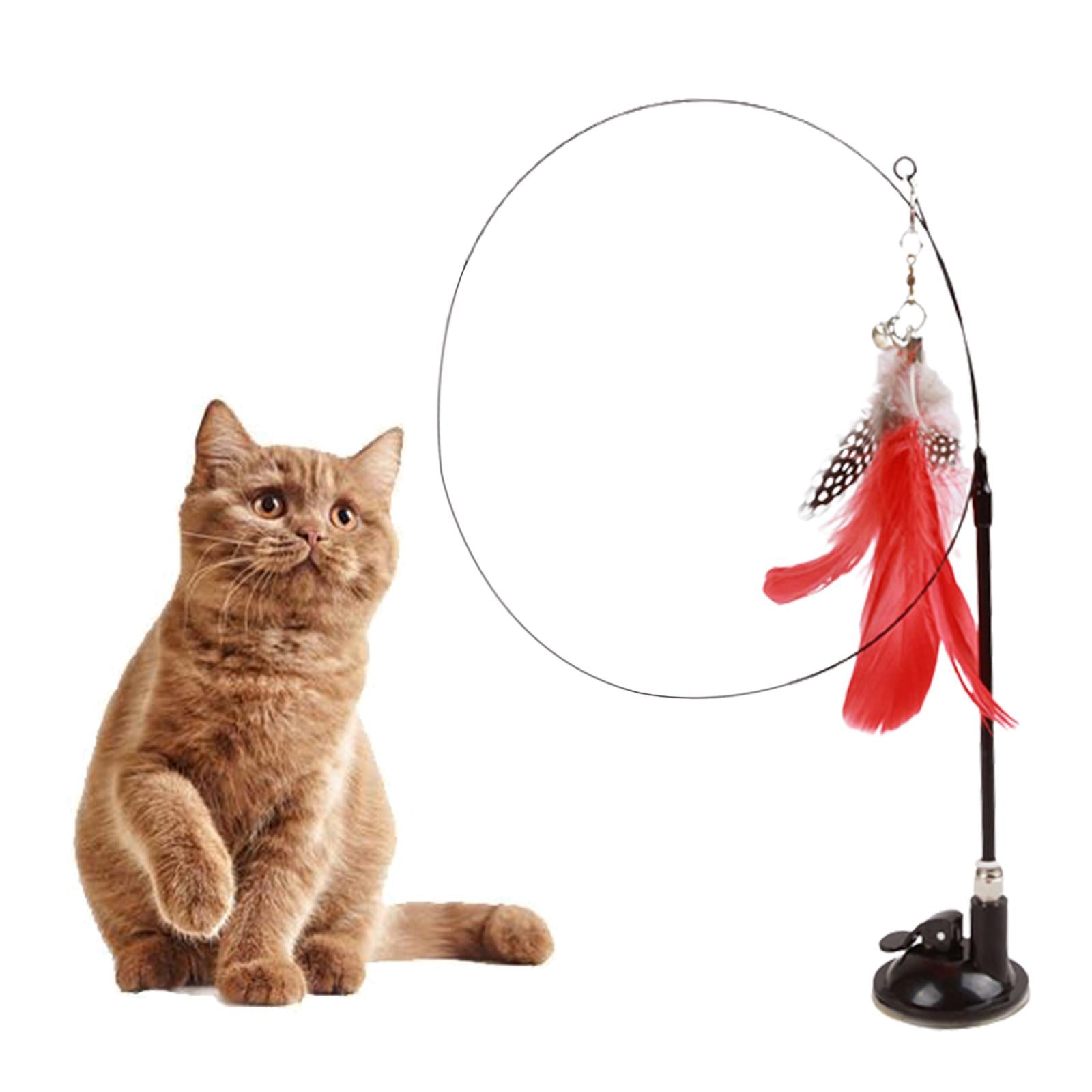 Cat Stick Toy with Suction Cup Long Pole Bells Steel Wire Catcher Play Gift Suction Cup Red