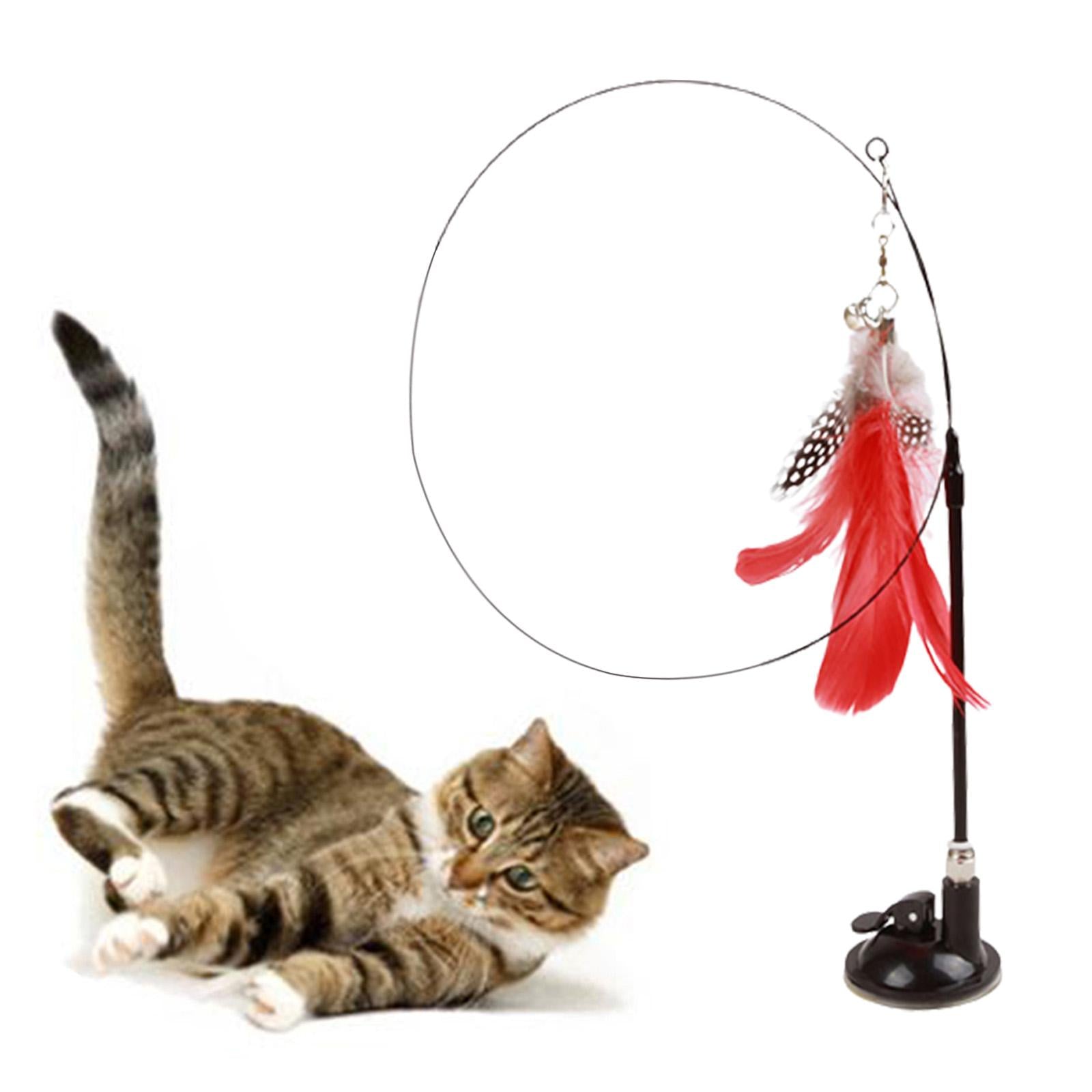 Cat Stick Toy with Suction Cup Long Pole Bells Steel Wire Catcher Play Gift Suction Cup Red