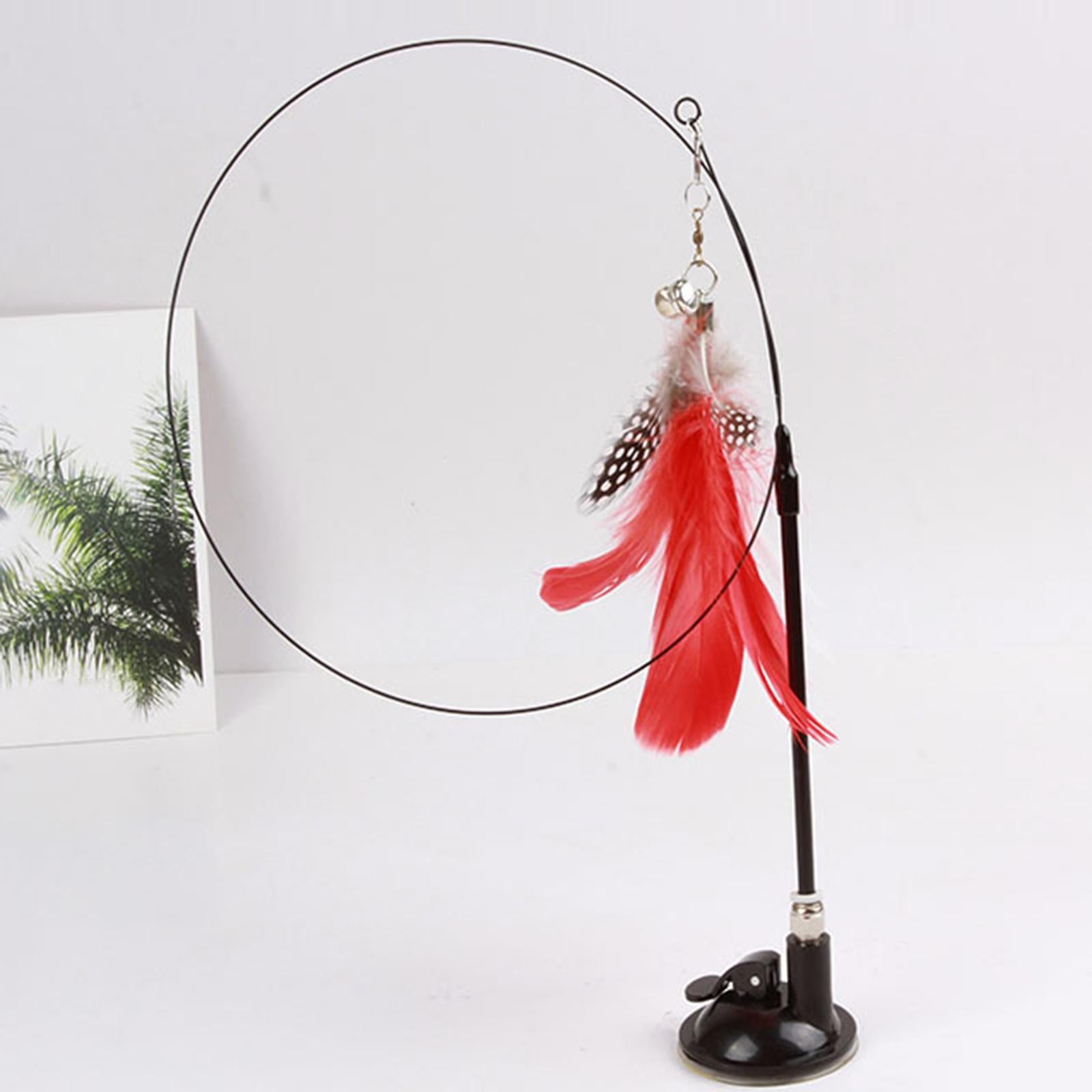 Cat Stick Toy with Suction Cup Long Pole Bells Steel Wire Catcher Play Gift Suction Cup Red