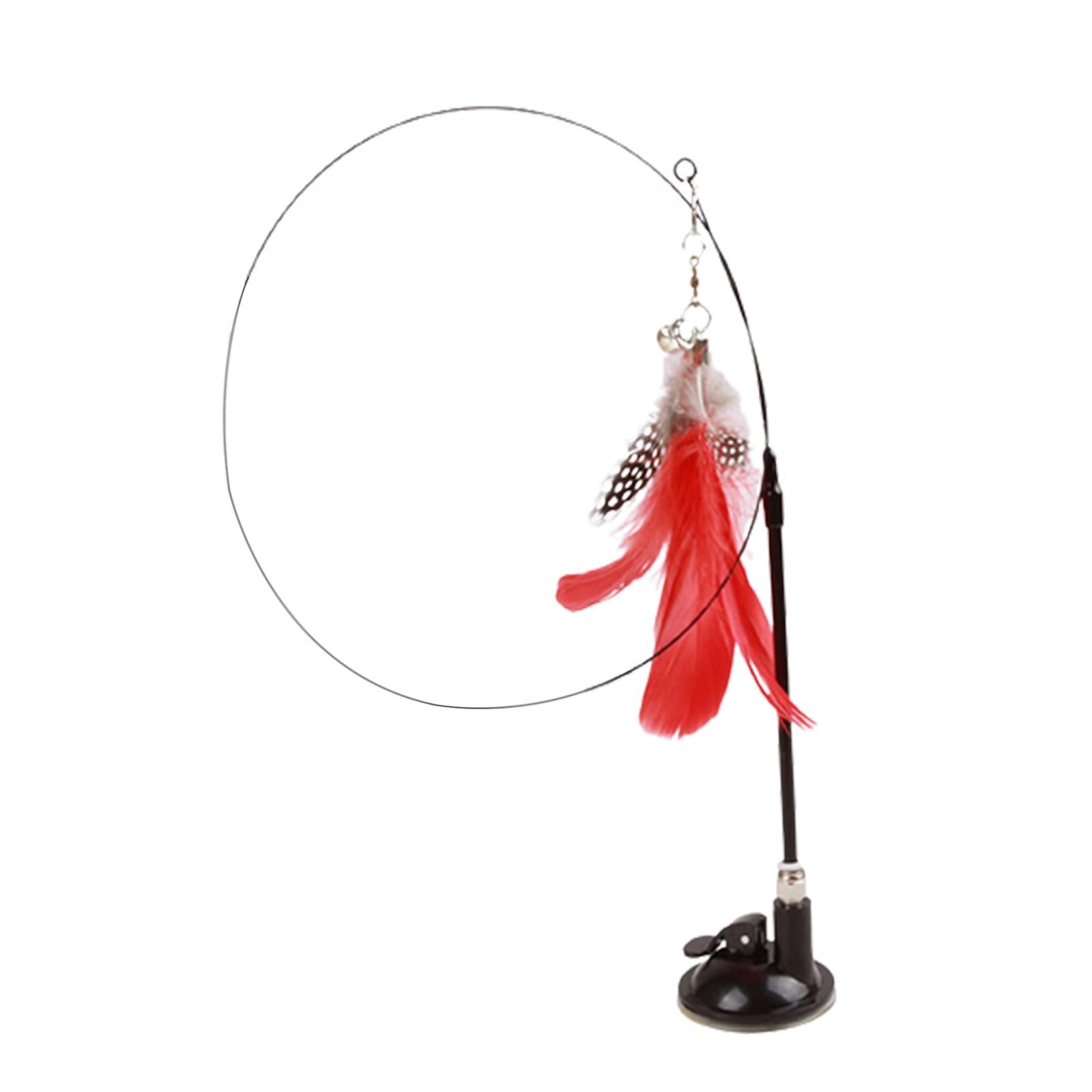 Cat Stick Toy with Suction Cup Long Pole Bells Steel Wire Catcher Play Gift Suction Cup Red