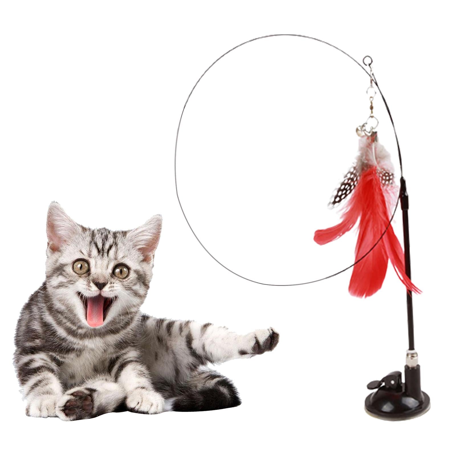 Cat Stick Toy with Suction Cup Long Pole Bells Steel Wire Catcher Play Gift Suction Cup Red