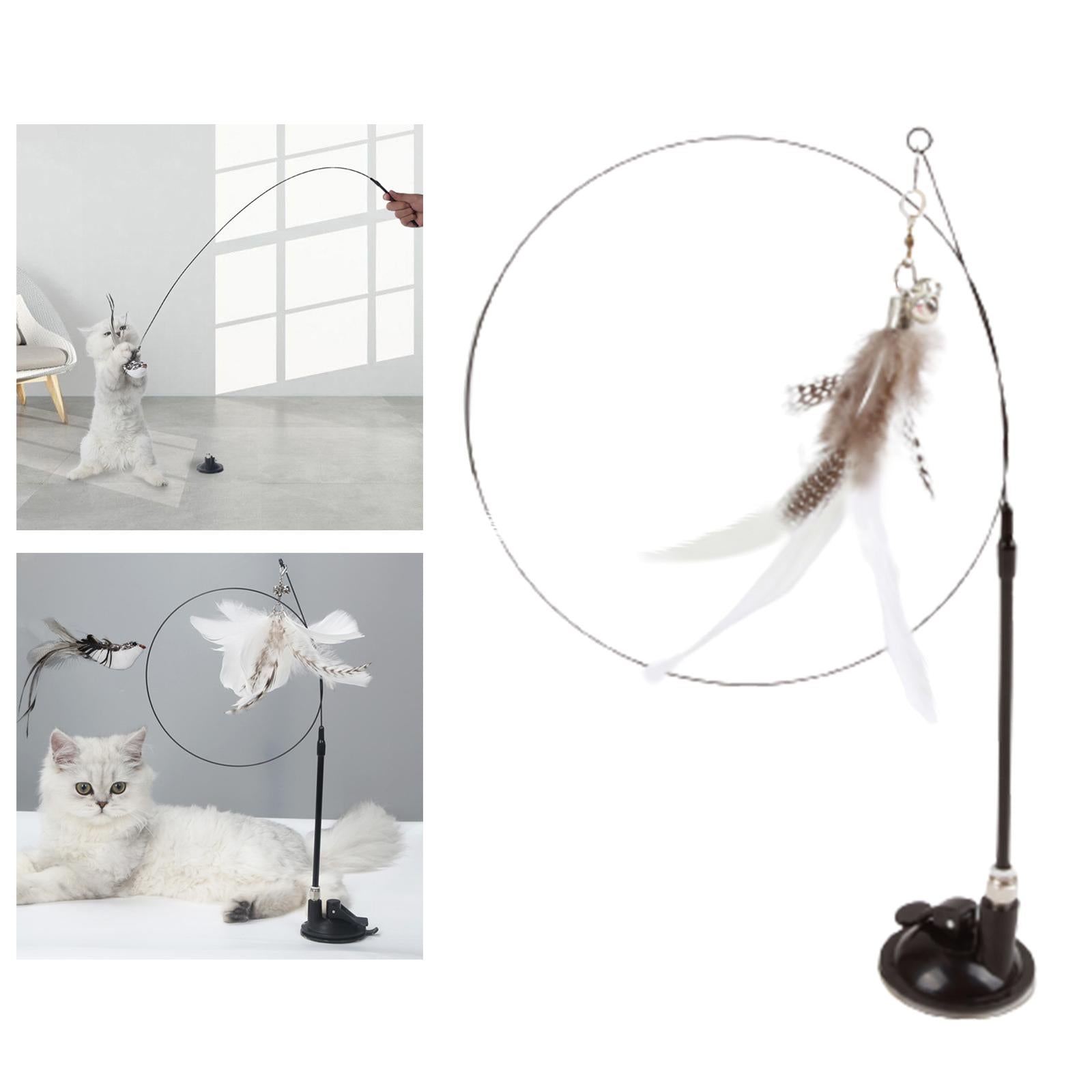 Cat Stick Toy with Suction Cup Long Pole Bells Steel Wire Catcher Play Gift Suction Cup White