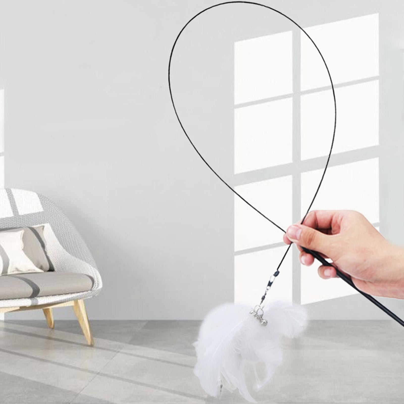 Cat Stick Toy with Suction Cup Long Pole Bells Steel Wire Catcher Play Gift Suction Cup White