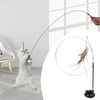 Cat Stick Toy with Suction Cup Long Pole Bells Steel Wire Catcher Play Gift Suction Cup White