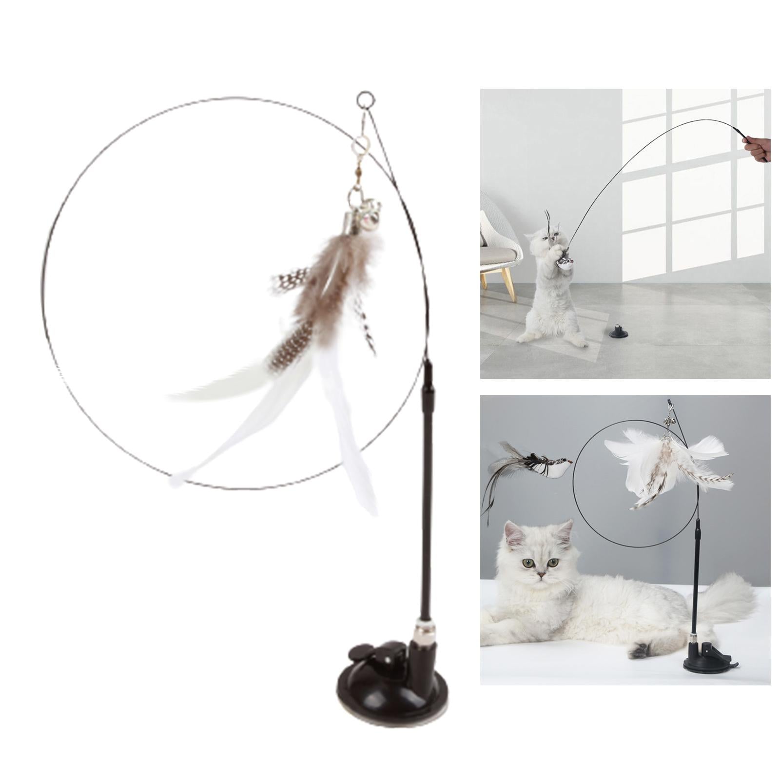 Cat Stick Toy with Suction Cup Long Pole Bells Steel Wire Catcher Play Gift Suction Cup White