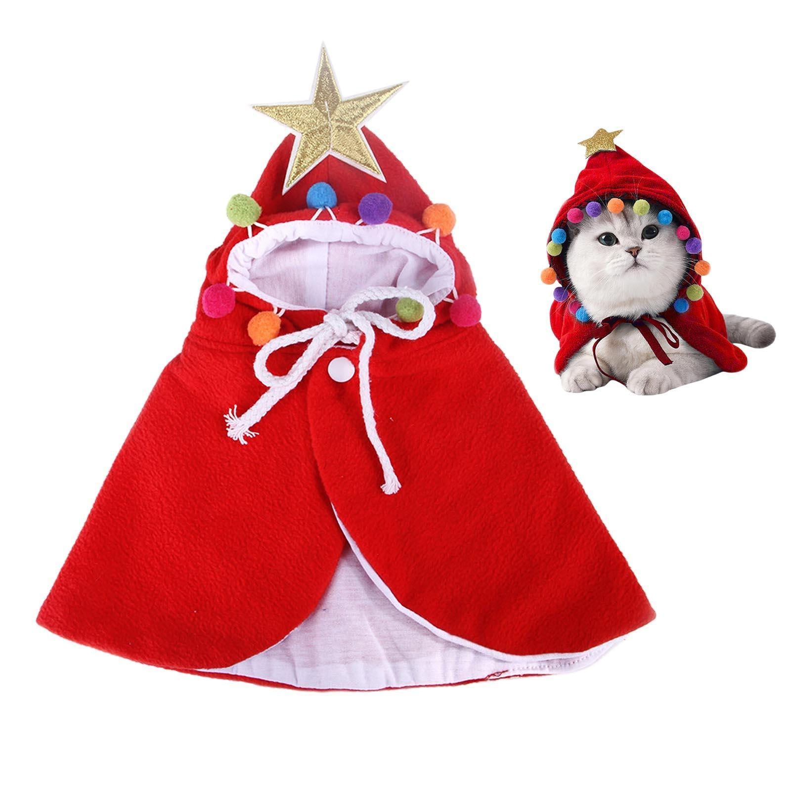 Xmas Dog Cloak Pet Cat Christmas Costume Santa Cape Coat Clothes Red S