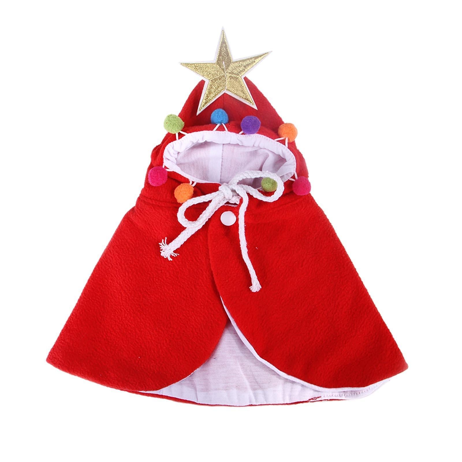 Xmas Dog Cloak Pet Cat Christmas Costume Santa Cape Coat Clothes Red S