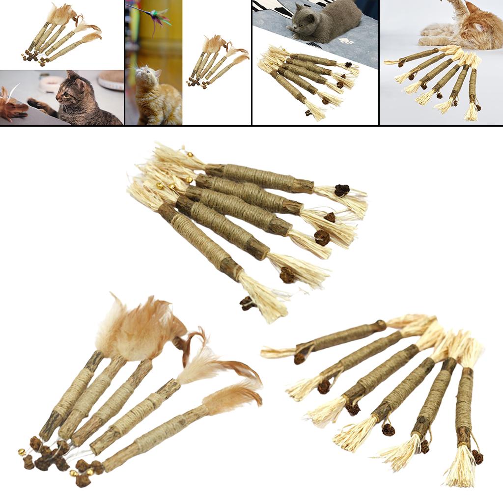 5Pcs Cat Chew Sticks Catnip Chew Toy Dental Molar Teeth Cleaning  Feather