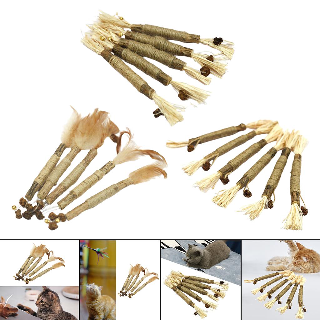 5Pcs Cat Chew Sticks Catnip Chew Toy Dental Molar Teeth Cleaning  Feather