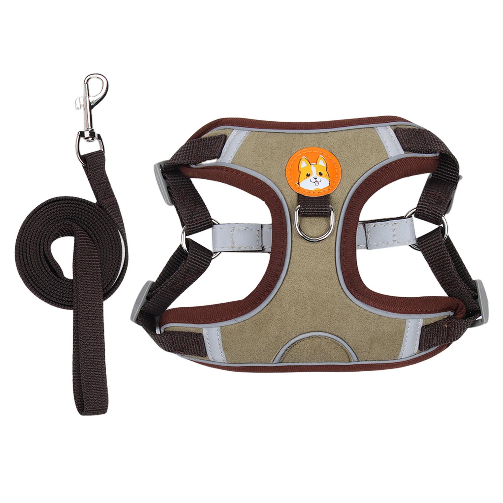 Dog Harness Leashs Set Soft Padded Adjustable for Puppy Reflective Brown XL