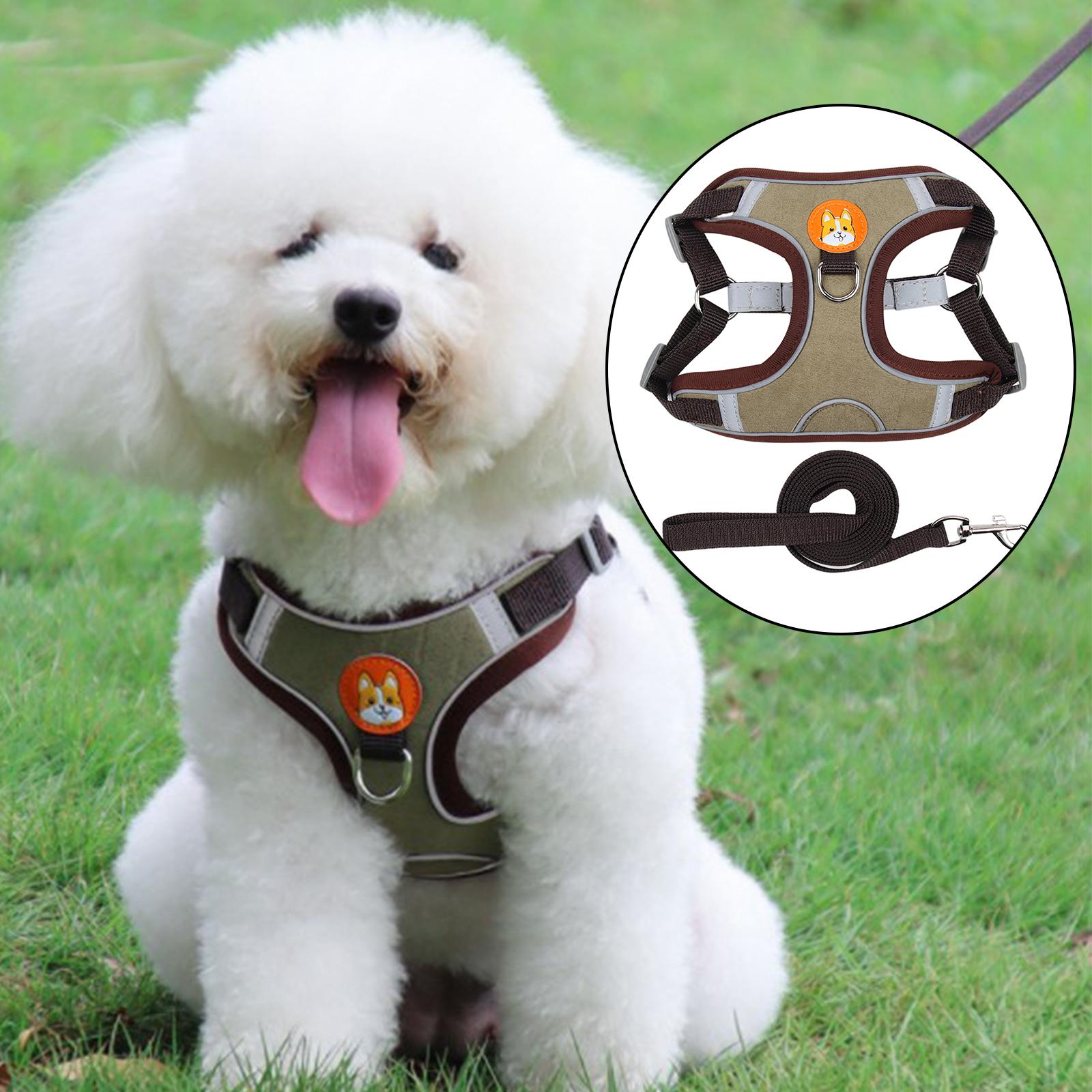 Dog Harness Leashs Set Soft Padded Adjustable for Puppy Reflective Brown XL