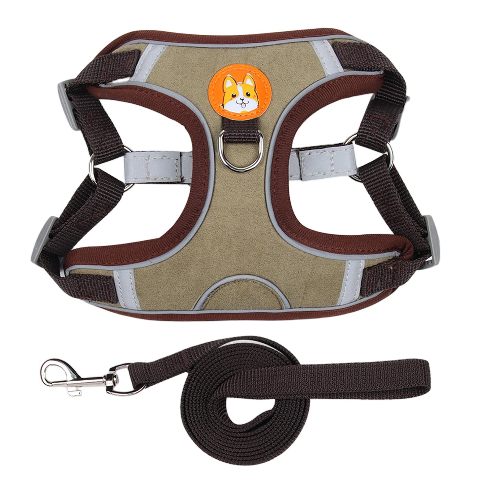 Dog Harness Leashs Set Soft Padded Adjustable for Puppy Reflective Brown XL