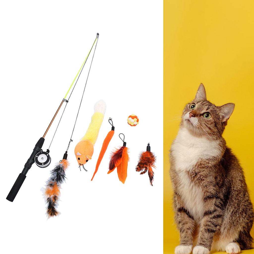 Feather Teaser Cat Toy Long Wand Fun Exercise Playing Training Toys Set