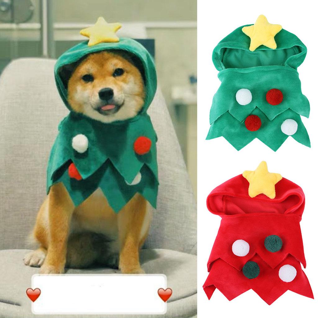 Small Pet Christmas Tree Costume Clothes Funny Warm Dog Jumpsuit Clothing Green S