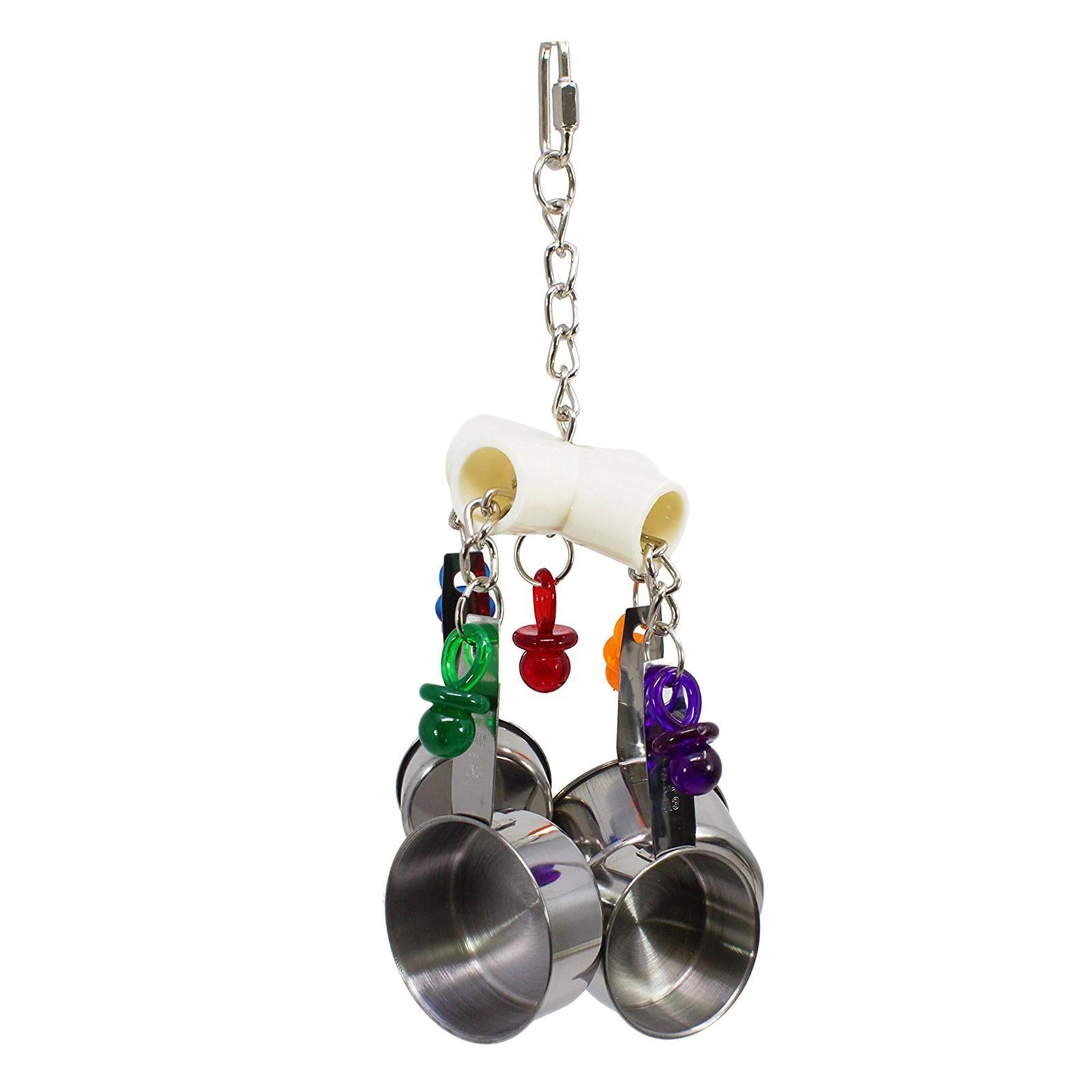 Bird Parrot 4 Pots Pendant Stainless Steel Acrylic String Chewing Bite Toys