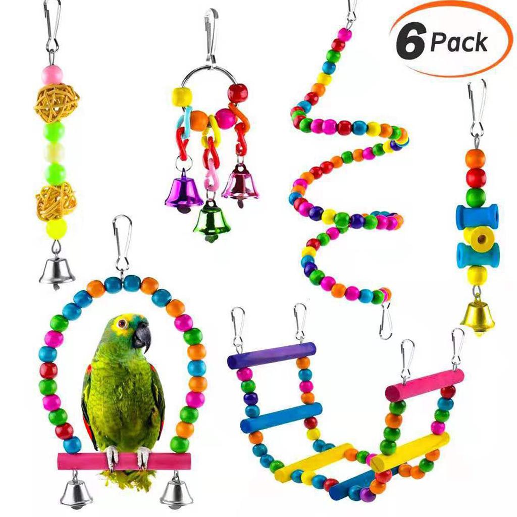 6Pcs Large Medium Bird Chewing Toy Colorful Parakeet Parrot Training Toys