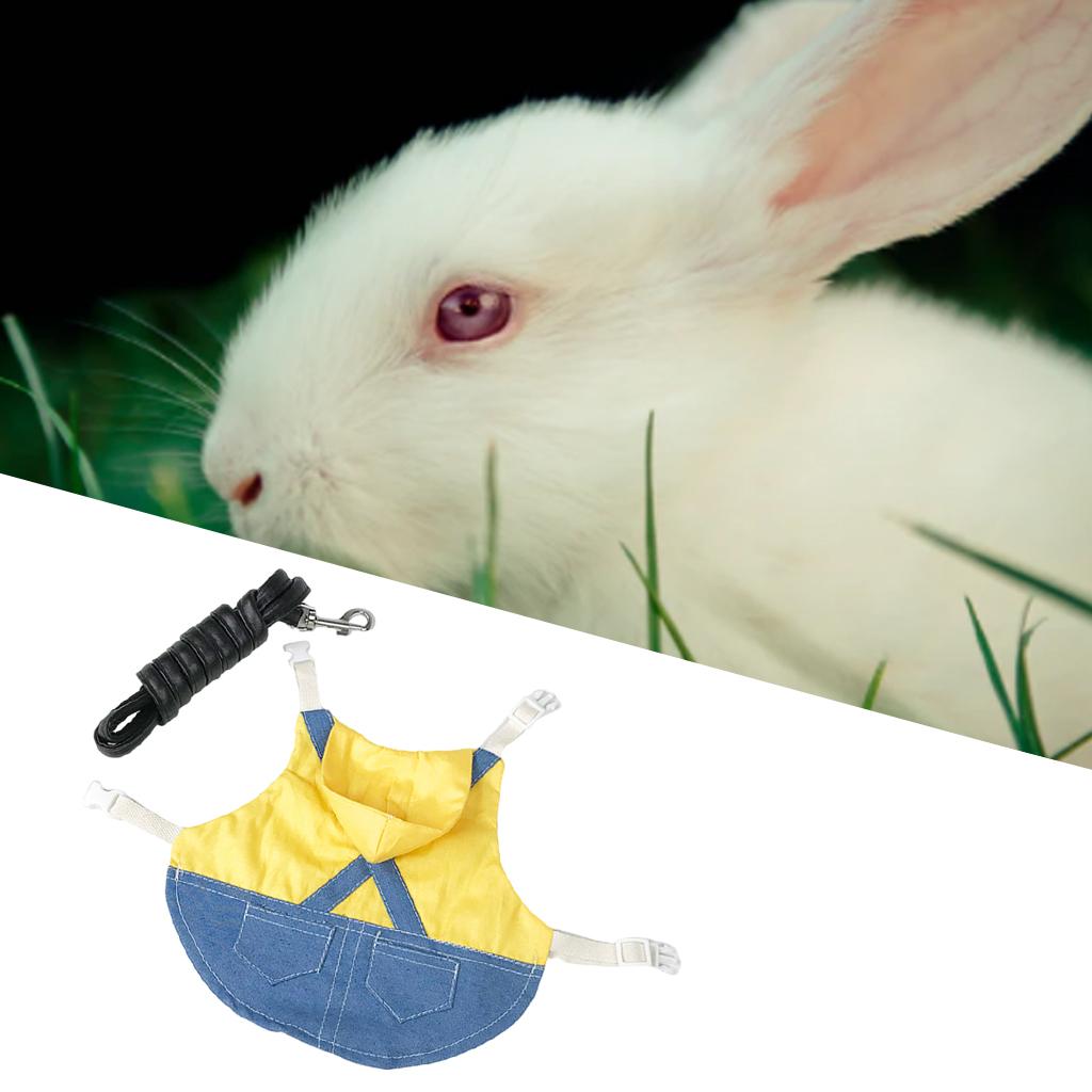 Rabbit Harness Adjustable Denim Jacket Coat for Small Animal L yellow