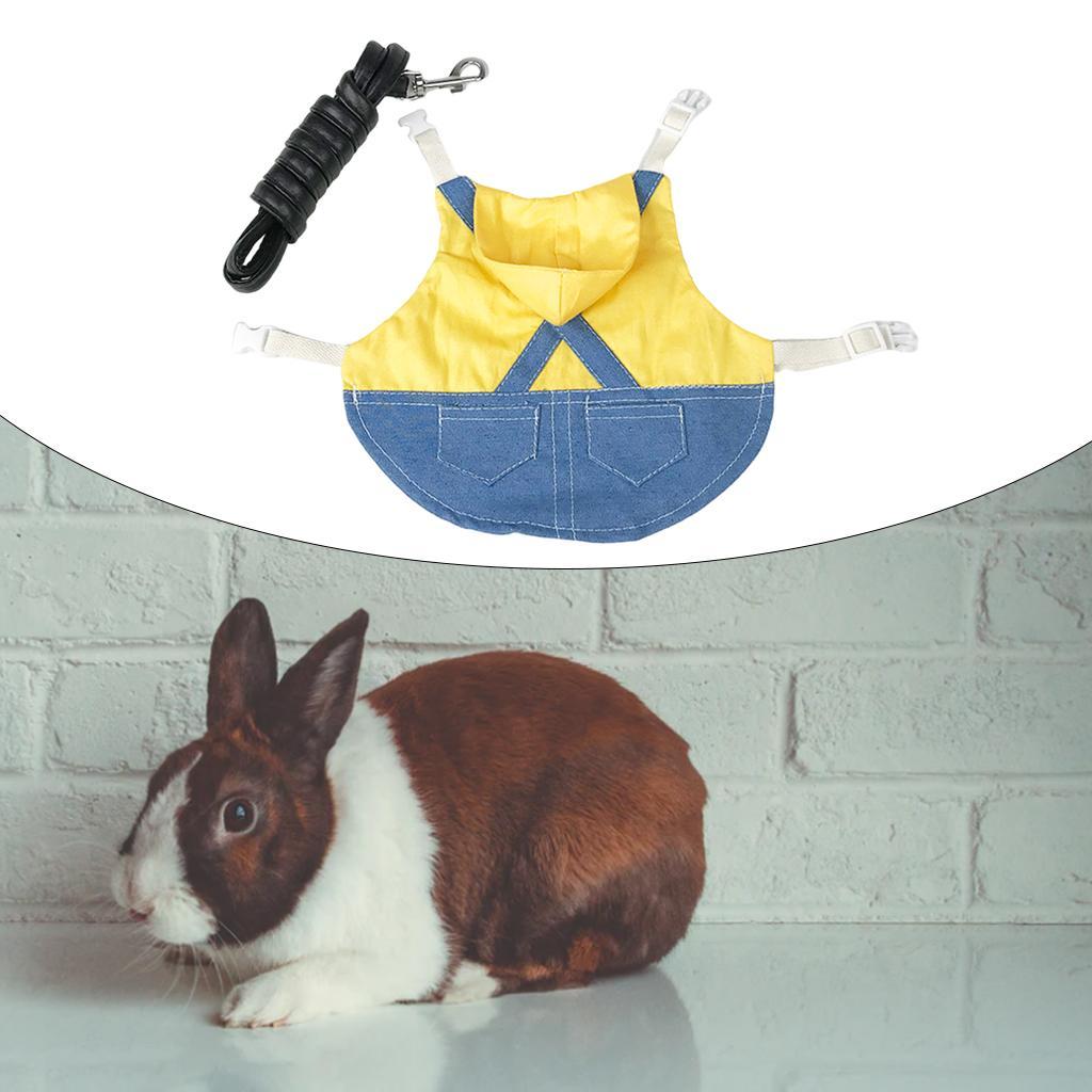 Rabbit Harness Adjustable Denim Jacket Coat for Small Animal L yellow