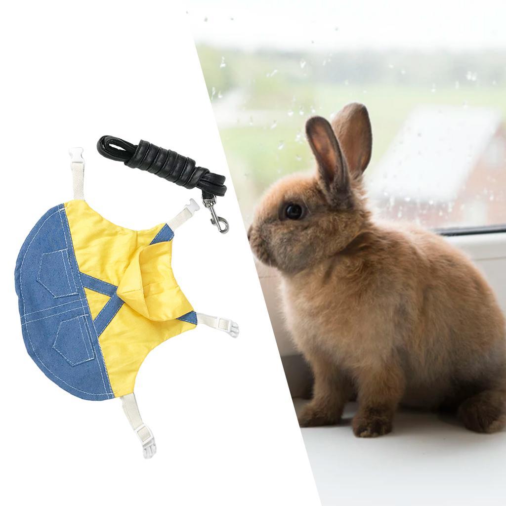 Rabbit Harness Adjustable Denim Jacket Coat for Small Animal L yellow