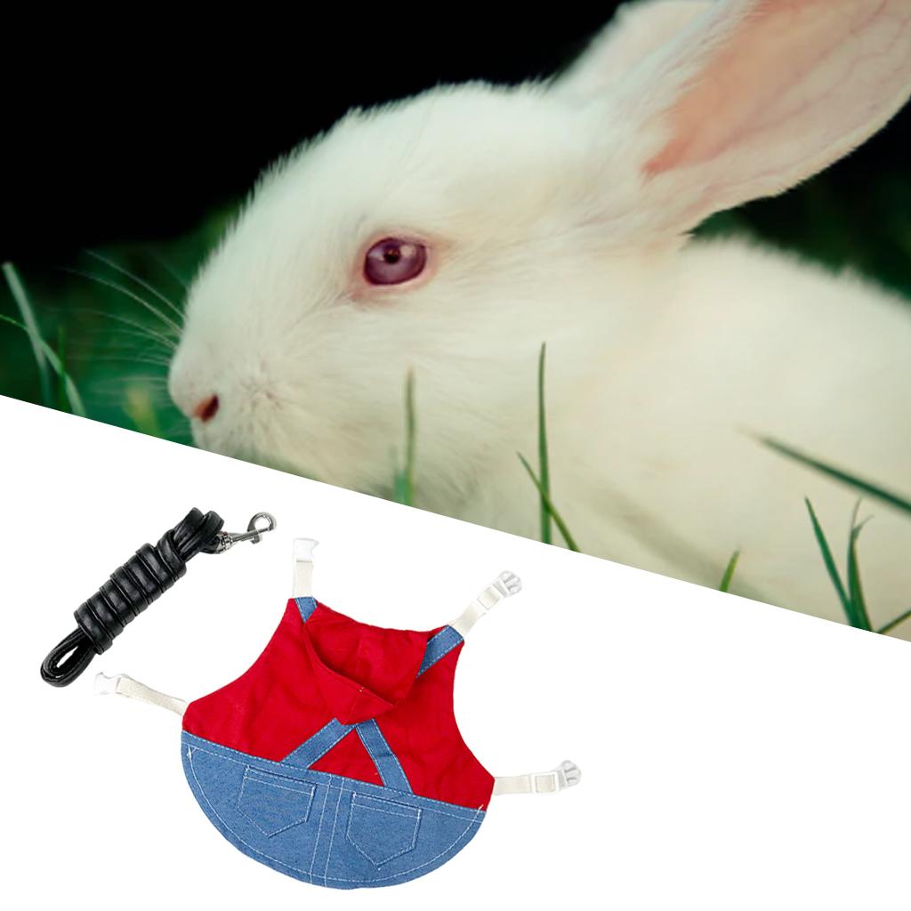 Rabbit Harness Adjustable Denim Jacket Coat for Small Animal L red