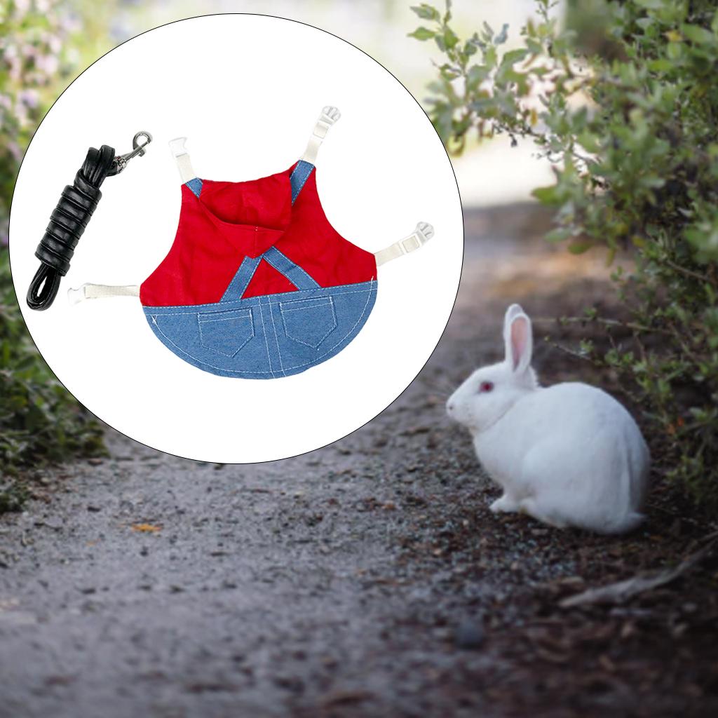 Rabbit Harness Adjustable Denim Jacket Coat for Small Animal L red