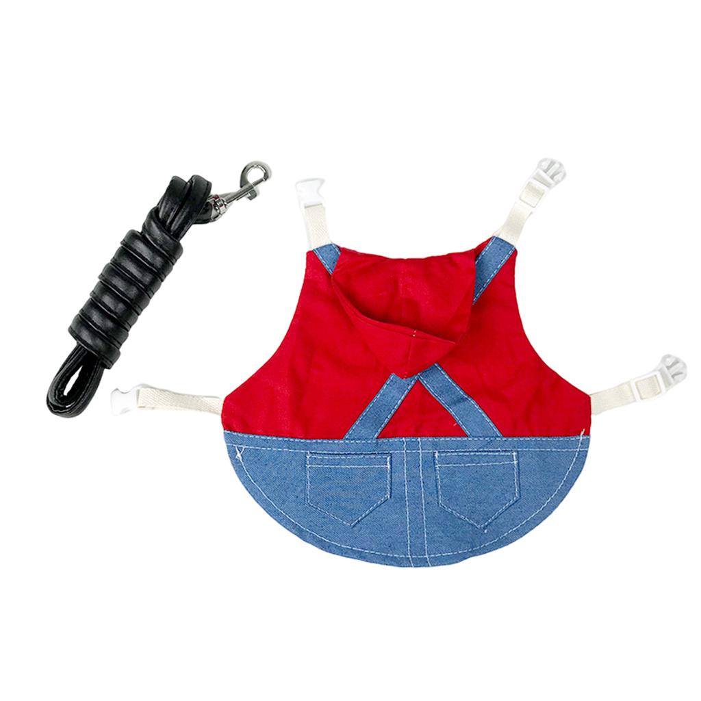 Rabbit Harness Adjustable Denim Jacket Coat for Small Animal L red