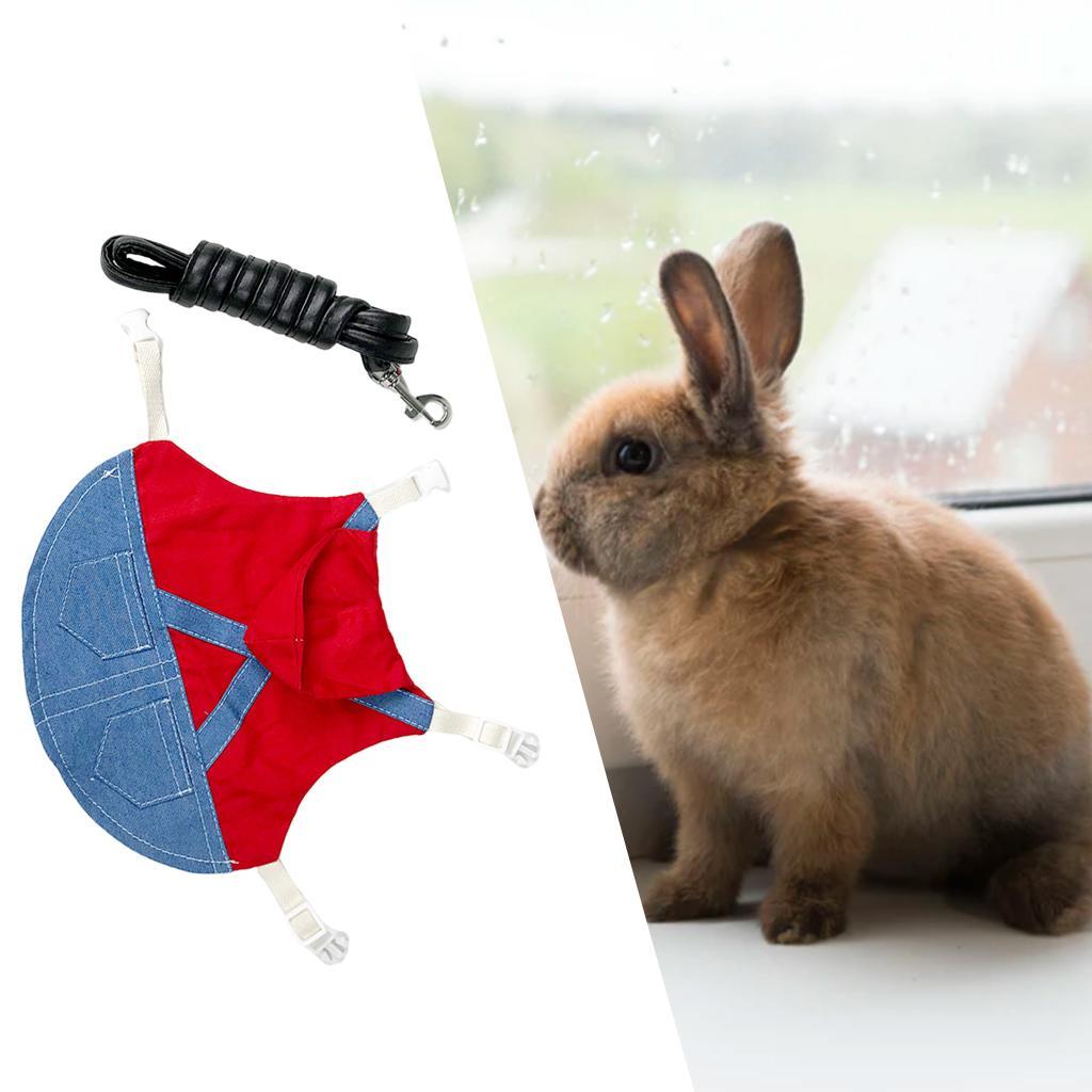 Rabbit Harness Adjustable Denim Jacket Coat for Small Animal S red